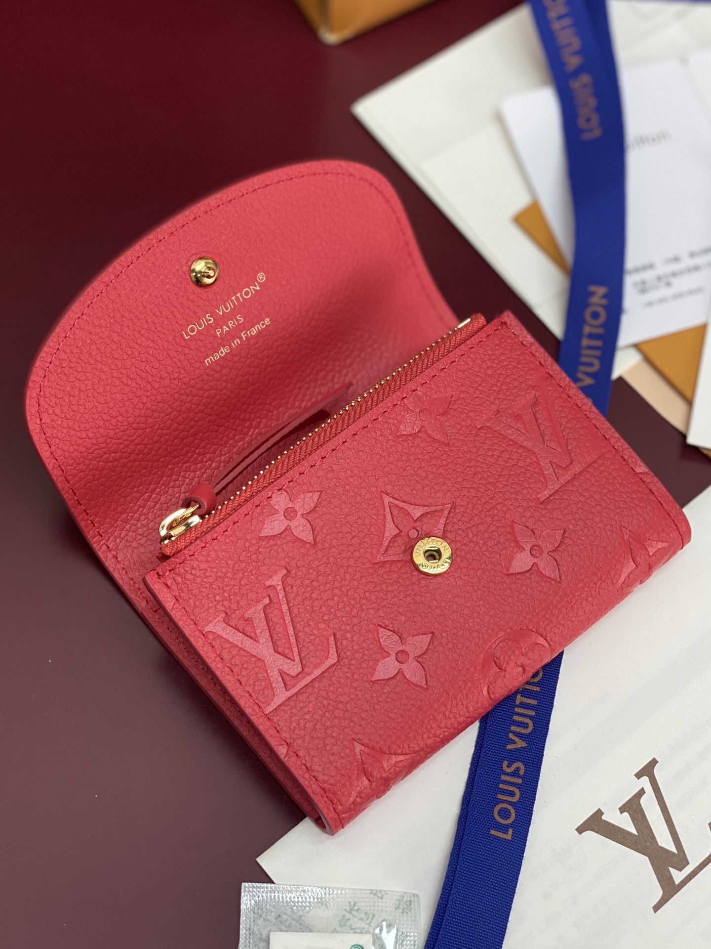 LV A貨短夾 紅色壓紋拉鏈零錢包 女士款
