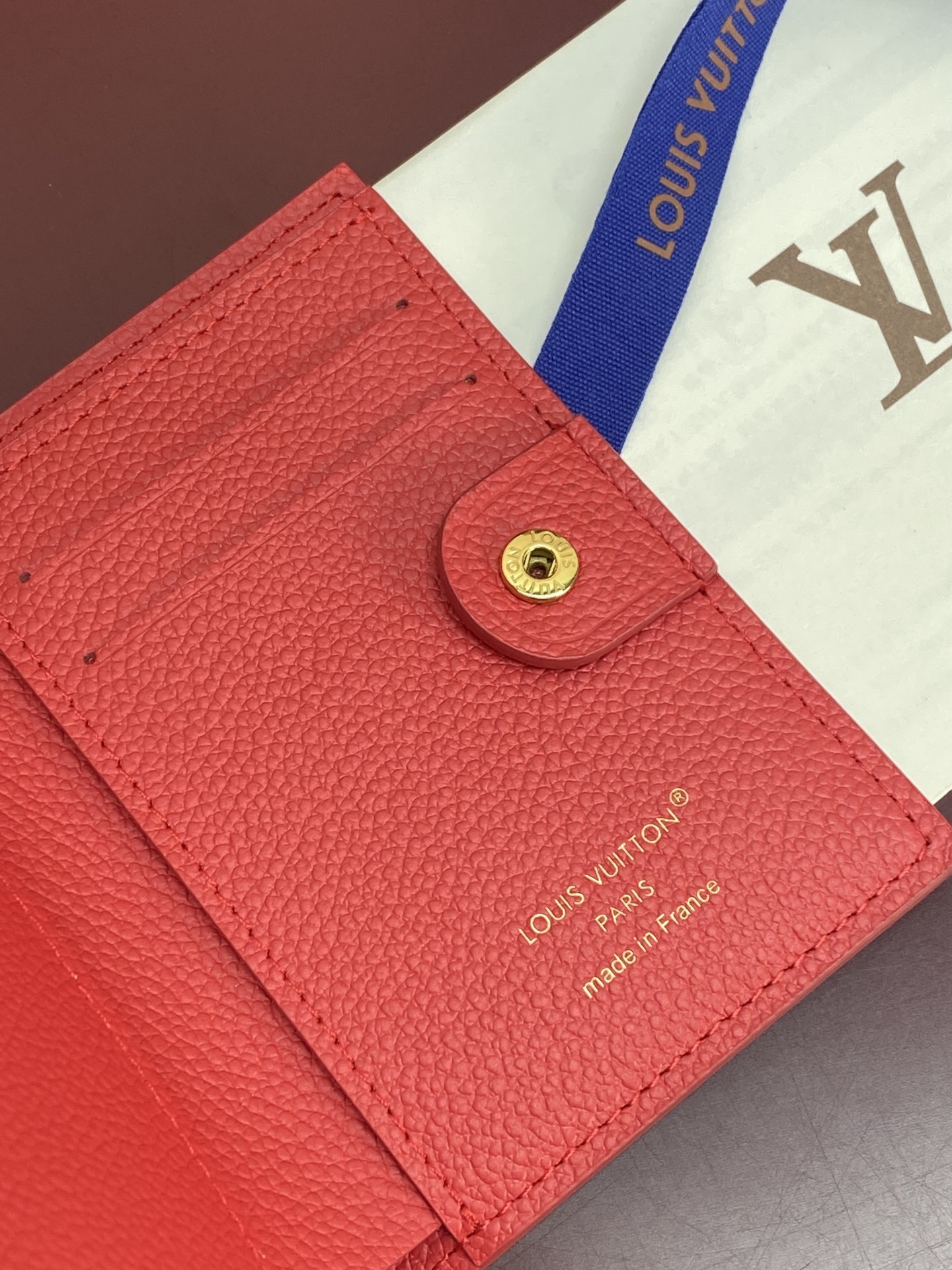 LV高仿拉鍊短夾 女士紅色壓紋牛皮零錢包 經典款