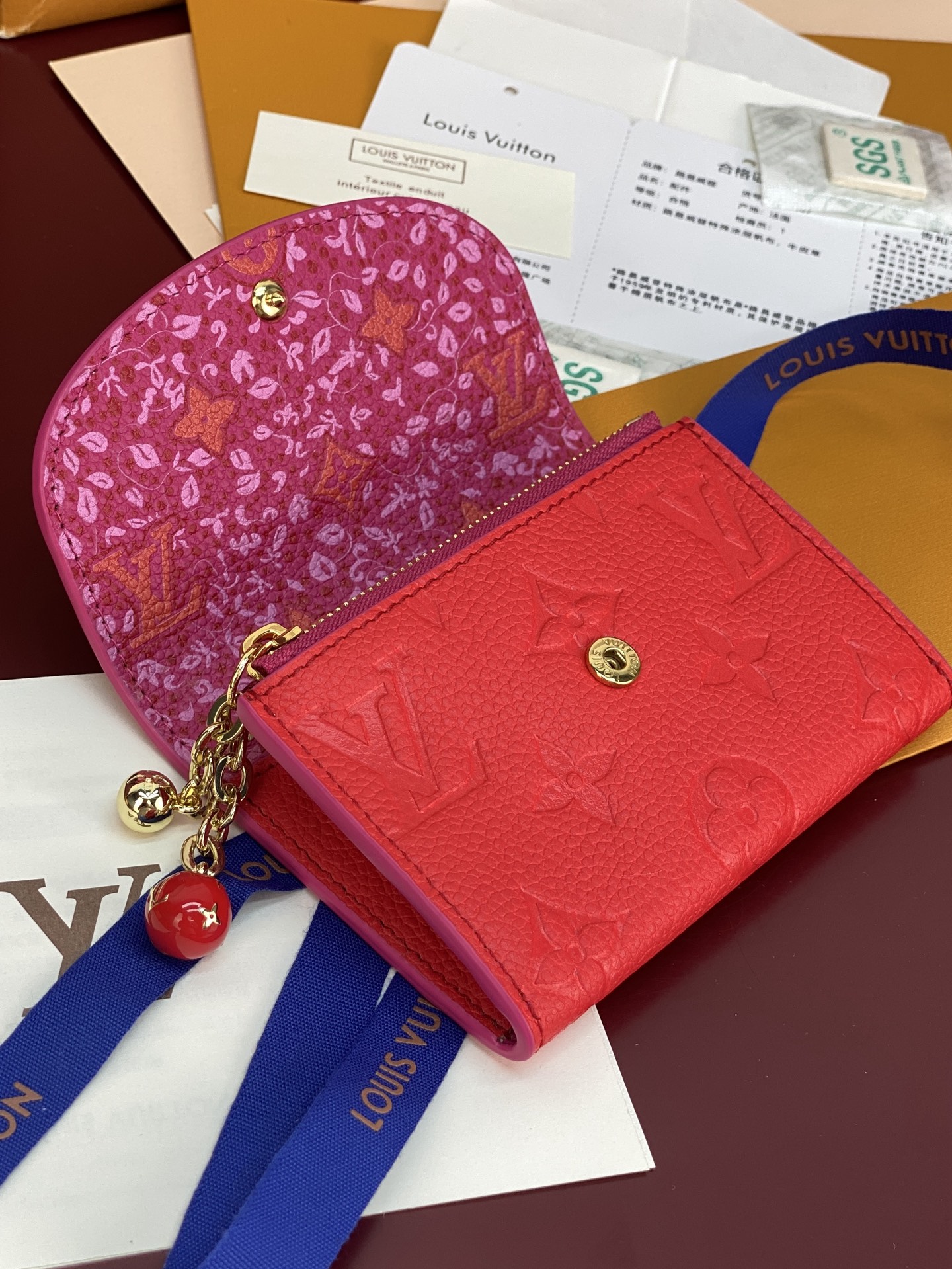 LV A貨長夾 拉鏈壓紋牛皮錢包 紅色大容量款