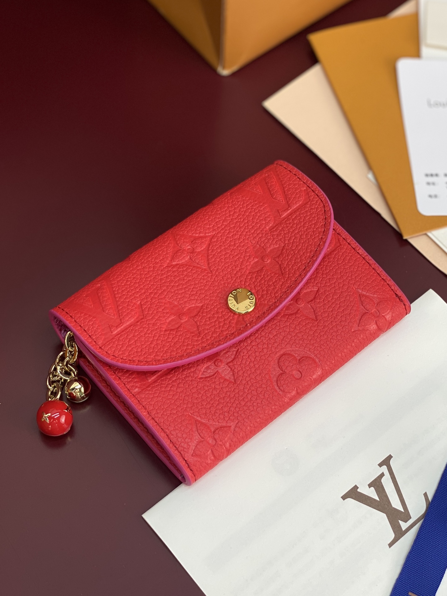 LV A貨長夾 拉鏈壓紋牛皮錢包 紅色大容量款