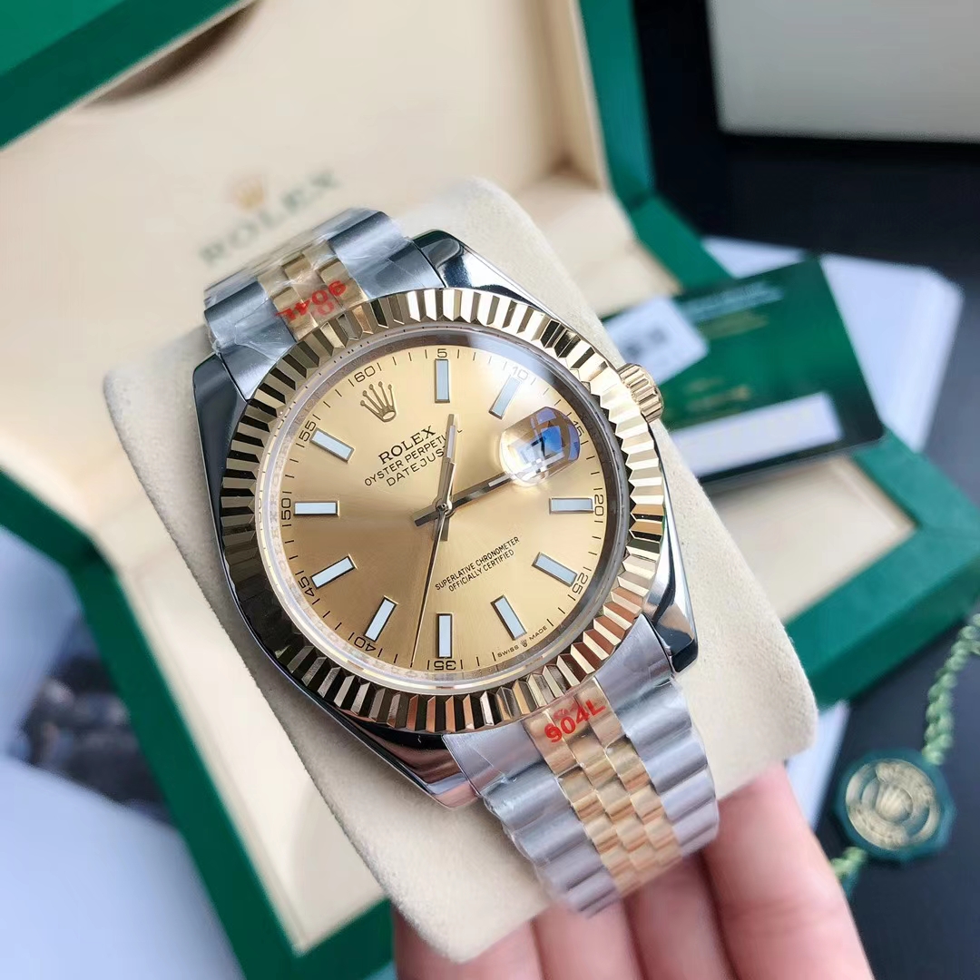 勞力士日誌型 Datejust 香檳金面間金五珠鏈機械腕錶