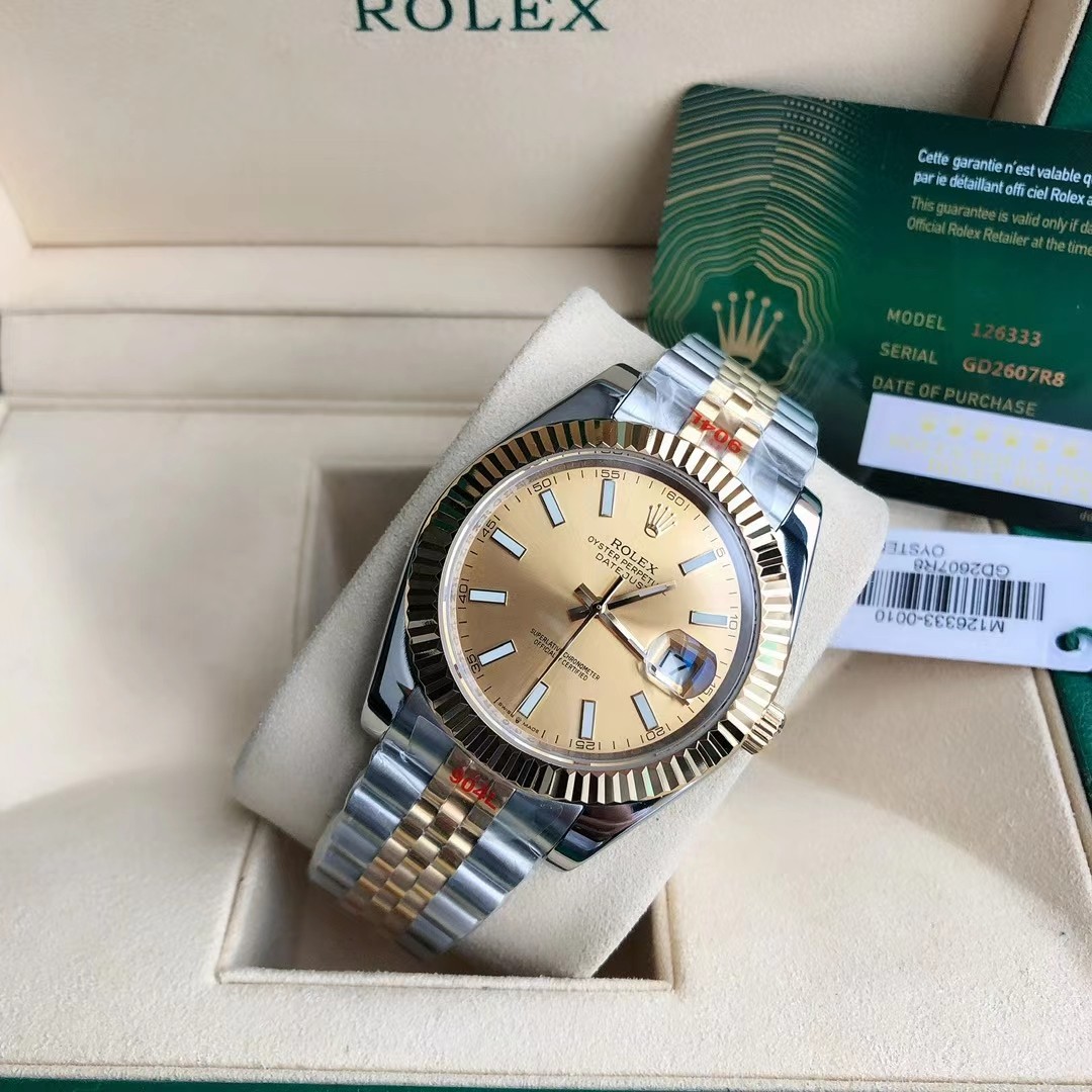 勞力士日誌型 Datejust 香檳金面間金五珠鏈機械腕錶| 12 勞力士日誌型 Datejust 香檳金面間金五珠鏈機械腕錶