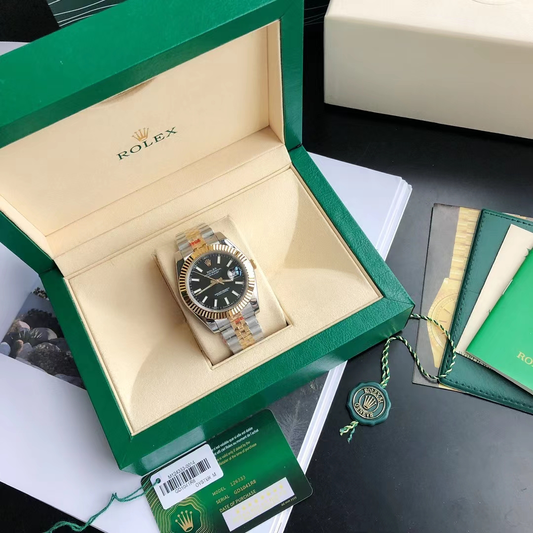 勞力士日誌型 Datejust 黑面間金五珠鏈機械腕錶