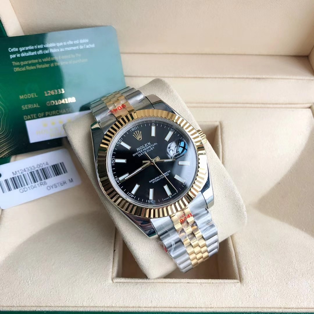 勞力士日誌型 Datejust 黑面間金五珠鏈機械腕錶