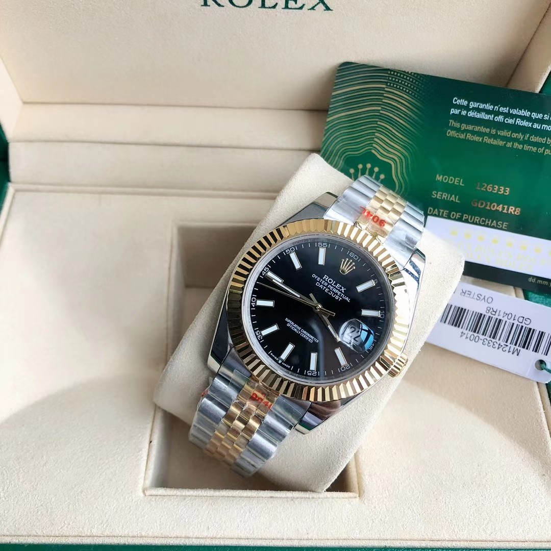 勞力士日誌型 Datejust 黑面間金五珠鏈機械腕錶