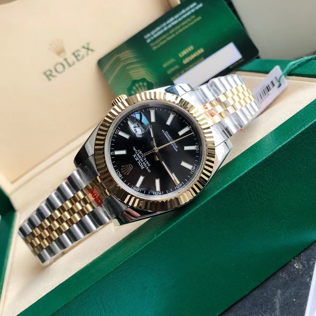 勞力士日誌型 Datejust 黑面間金五珠鏈機械腕錶