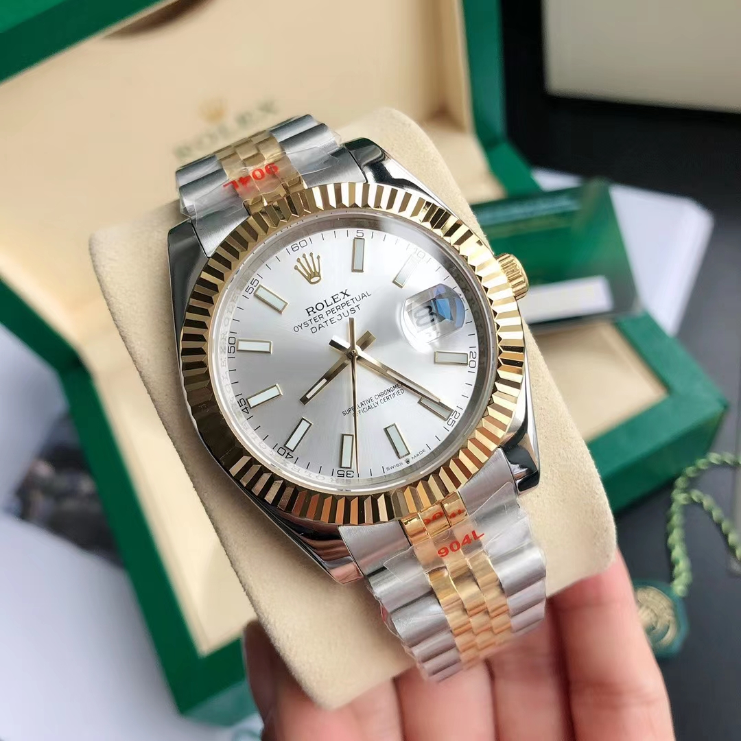 勞力士日誌型 Datejust 銀白面間金五珠鏈機械腕錶