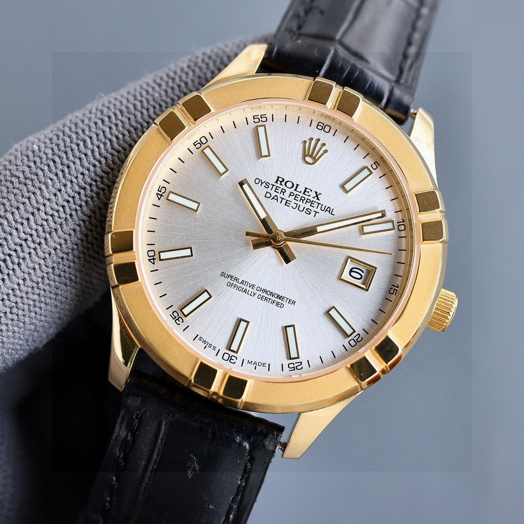 勞力士日誌型 Datejust 金殼白面皮帶機械腕錶| 2 勞力士日誌型 Datejust 金殼白面皮帶機械腕錶