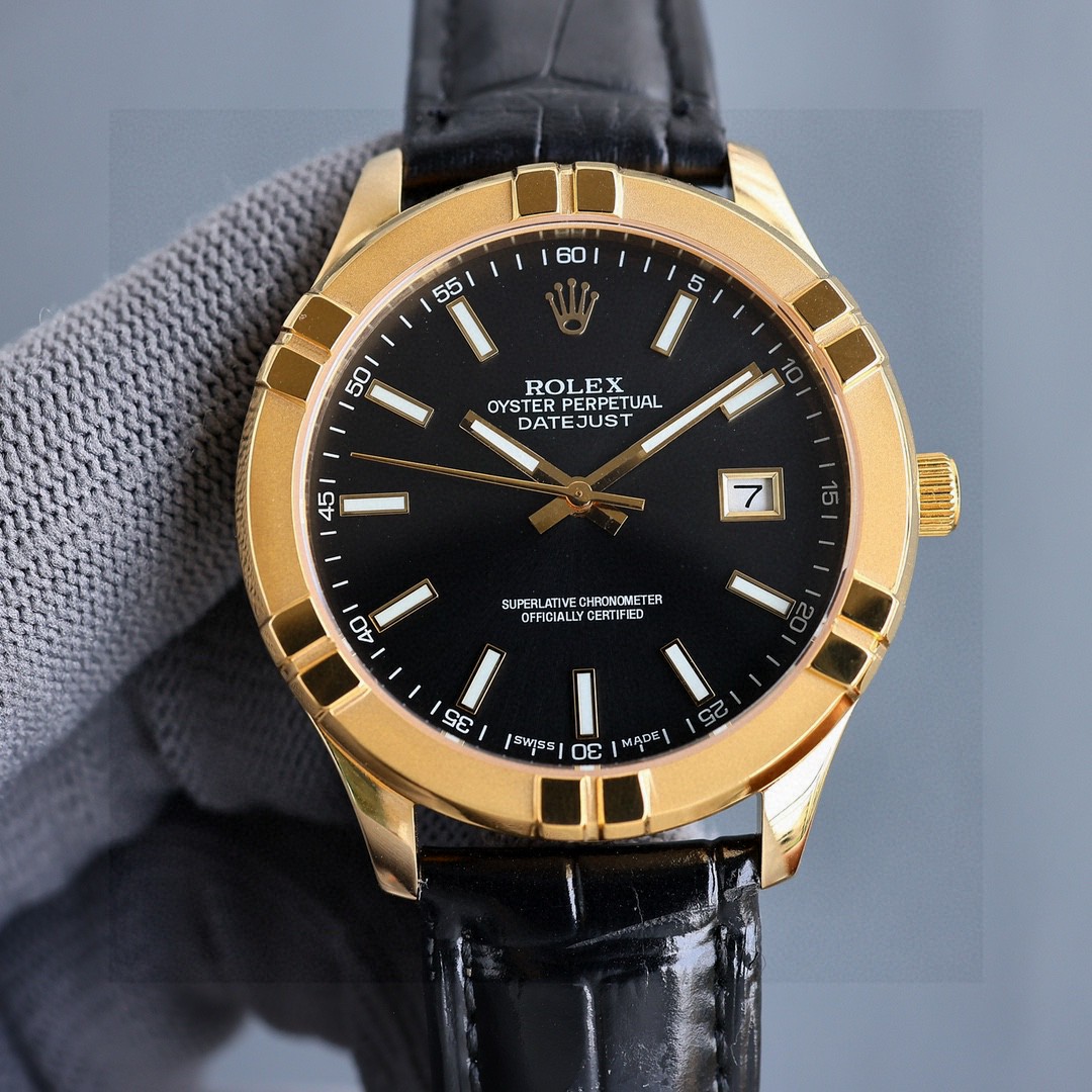 勞力士日誌型 Datejust 金殼白面皮帶機械腕錶| 12 勞力士日誌型 Datejust 金殼白面皮帶機械腕錶