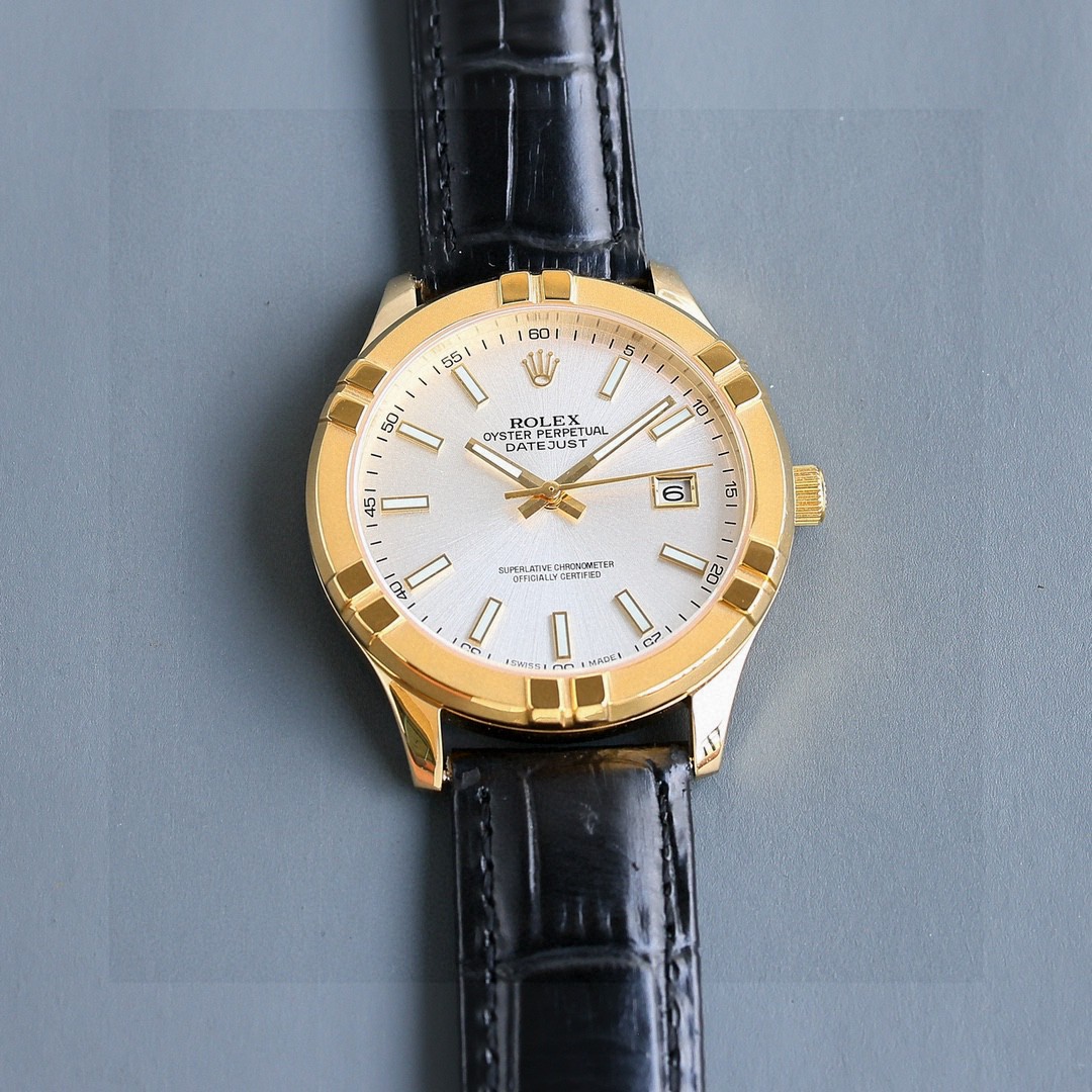 勞力士日誌型 Datejust 金殼白面皮帶機械腕錶| 10 勞力士日誌型 Datejust 金殼白面皮帶機械腕錶