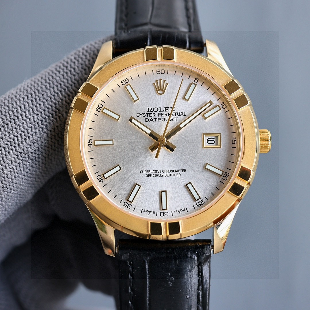 勞力士日誌型 Datejust 金殼白面皮帶機械腕錶| 6 勞力士日誌型 Datejust 金殼白面皮帶機械腕錶