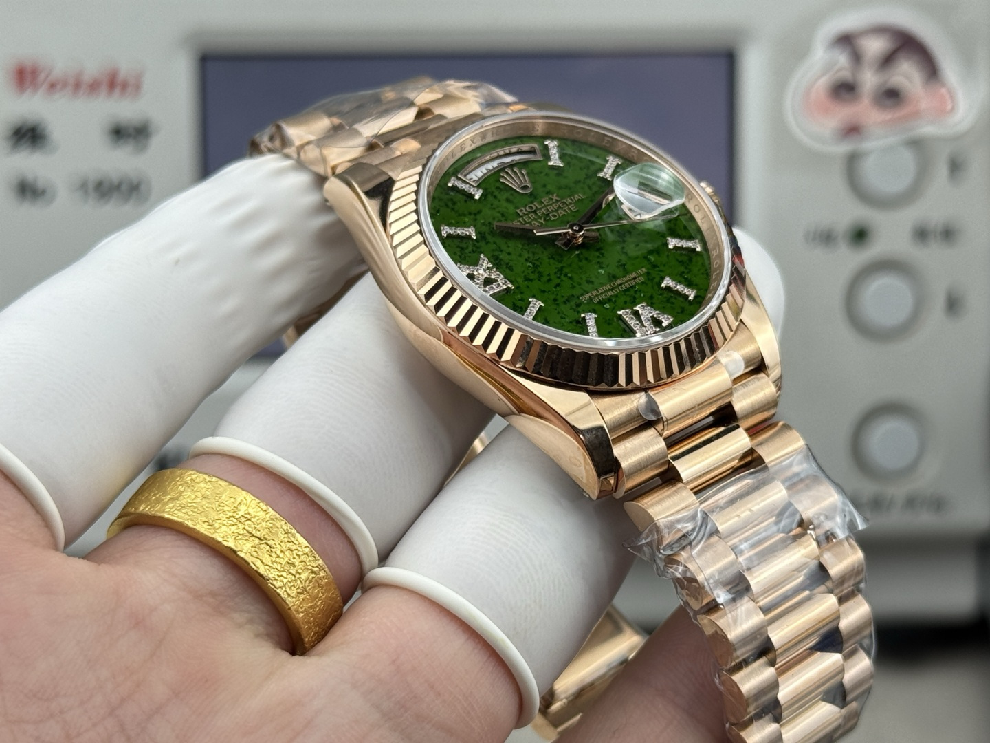 勞力士 A貨 Day-Date 綠玉石面盤男款機械腕錶 經典坑紋圈商務款| 10 勞力士 A貨 Day-Date 綠玉石面盤男款機械腕錶 經典坑紋圈商務款