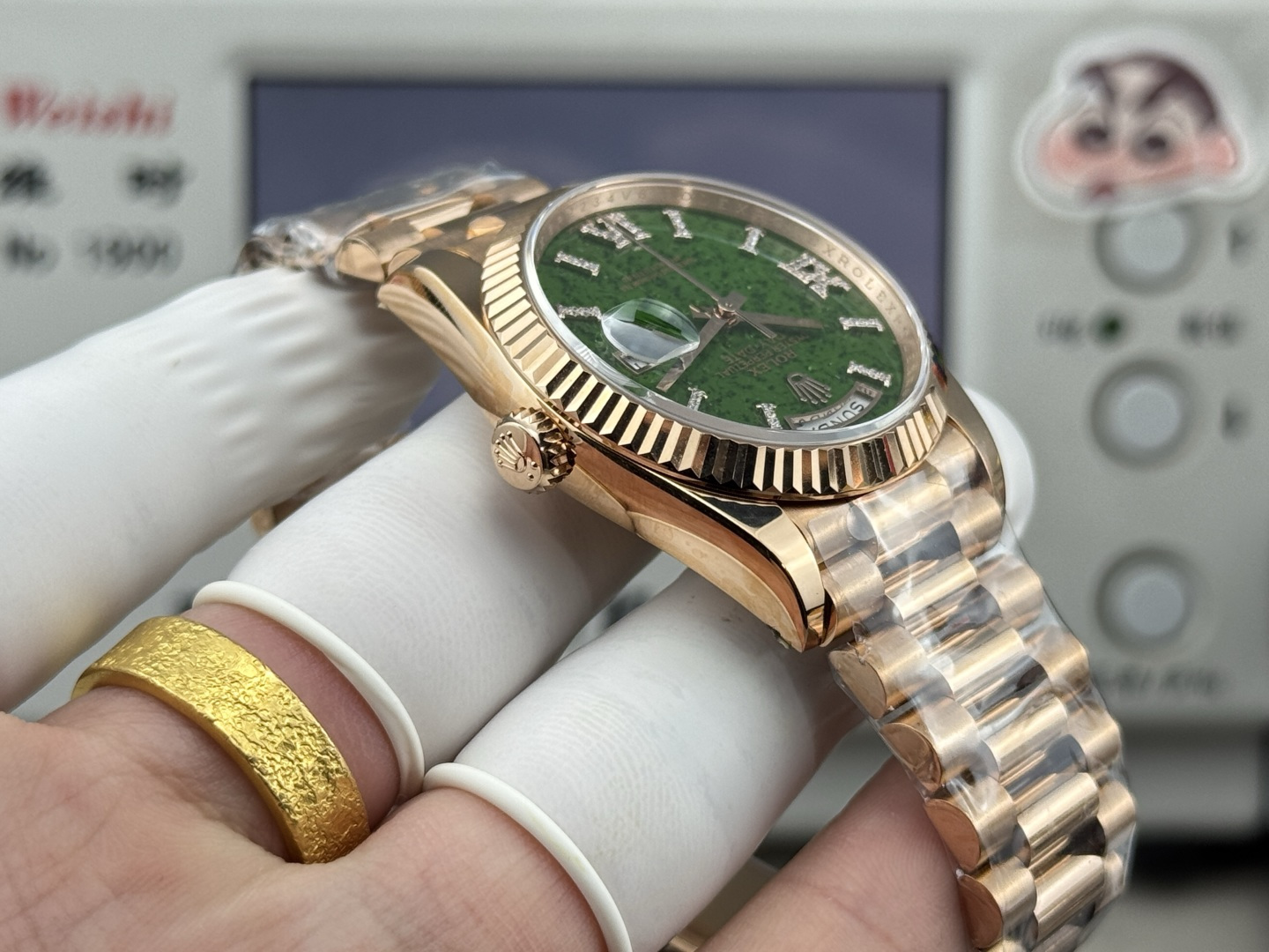 勞力士 A貨 Day-Date 綠玉石面盤男款機械腕錶 經典坑紋圈商務款| 9 勞力士 A貨 Day-Date 綠玉石面盤男款機械腕錶 經典坑紋圈商務款