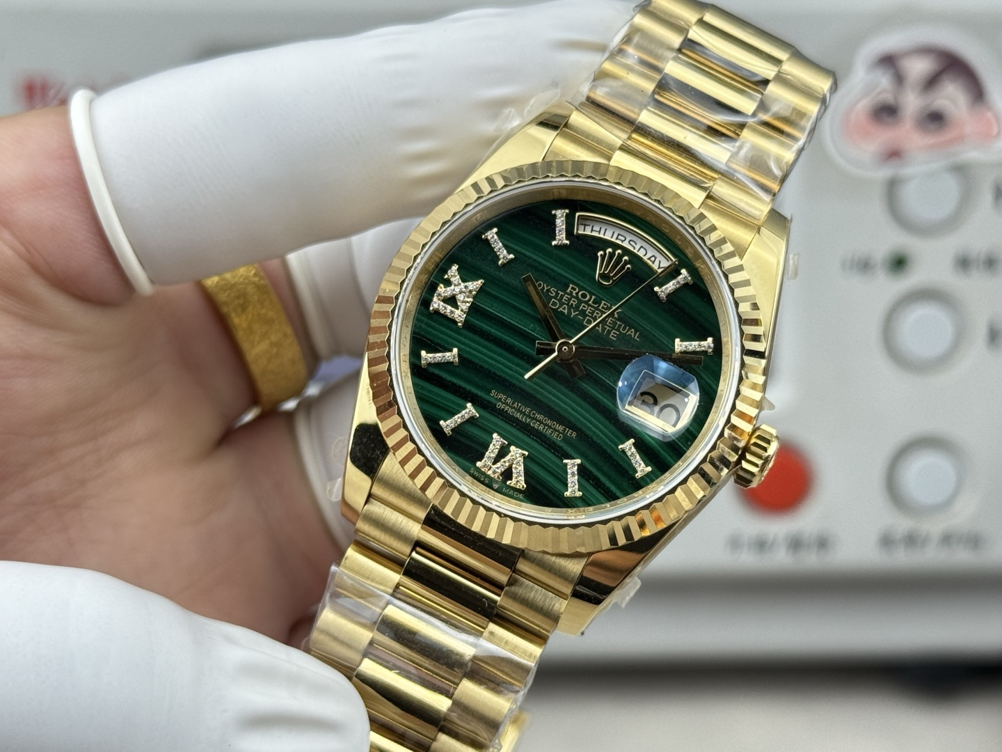 勞力士 A貨 Day-Date 孔雀石綠面盤男款機械腕錶 坑紋圈經典款| 12 勞力士 A貨 Day-Date 孔雀石綠面盤男款機械腕錶 坑紋圈經典款