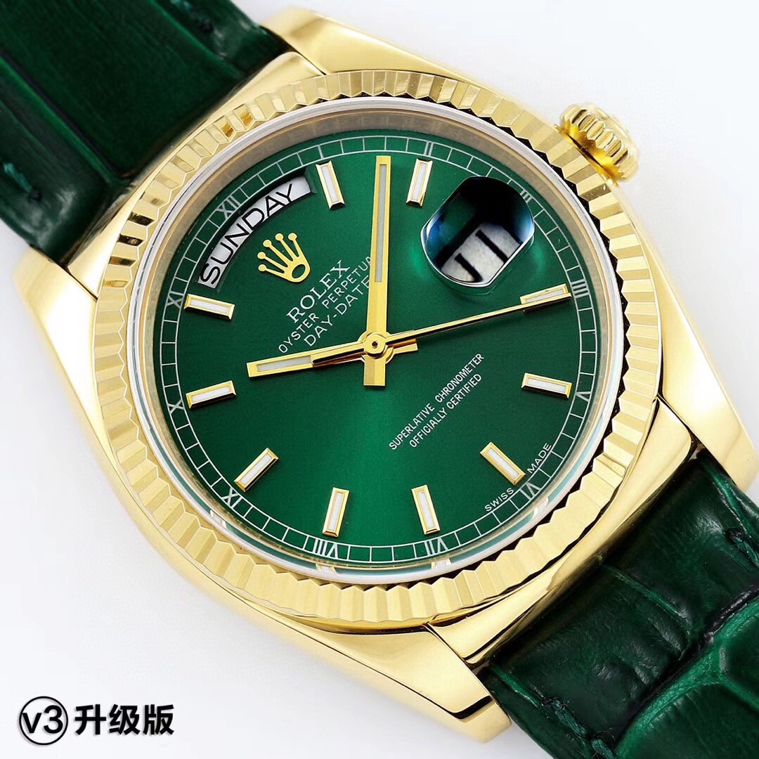 勞力士 原單 Day-Date 綠面皮帶男款機械腕錶 V3升級版商務款| 14 勞力士 原單 Day-Date 綠面皮帶男款機械腕錶 V3升級版商務款