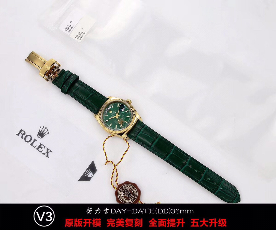 勞力士 原單 Day-Date 綠面皮帶男款機械腕錶 V3升級版商務款| 7 勞力士 原單 Day-Date 綠面皮帶男款機械腕錶 V3升級版商務款