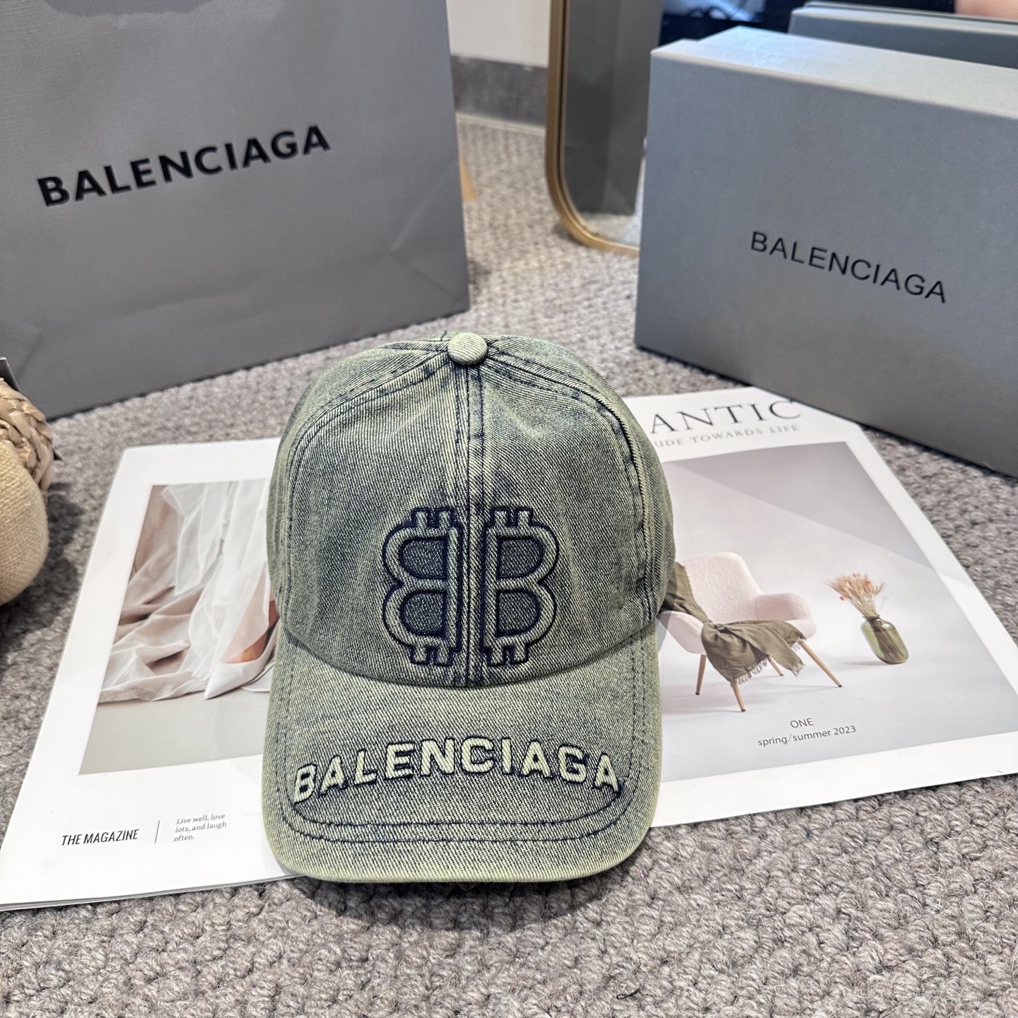 Balenciaga原單男女款BB刺繡軍綠復古棒球帽潮流百搭款