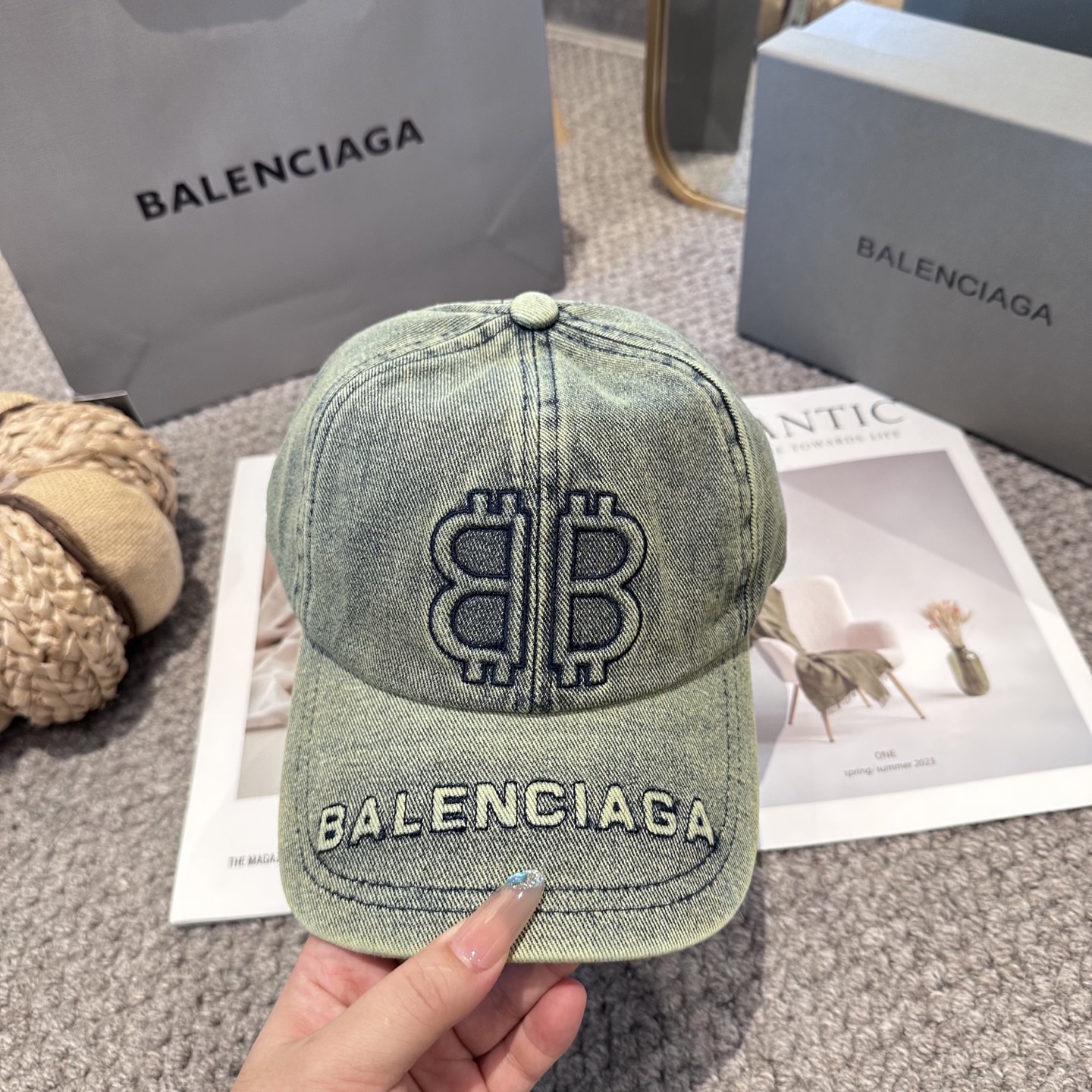 Balenciaga原單男女款BB刺繡軍綠復古棒球帽潮流百搭款| 11 Balenciaga原單男女款BB刺繡軍綠復古棒球帽潮流百搭款