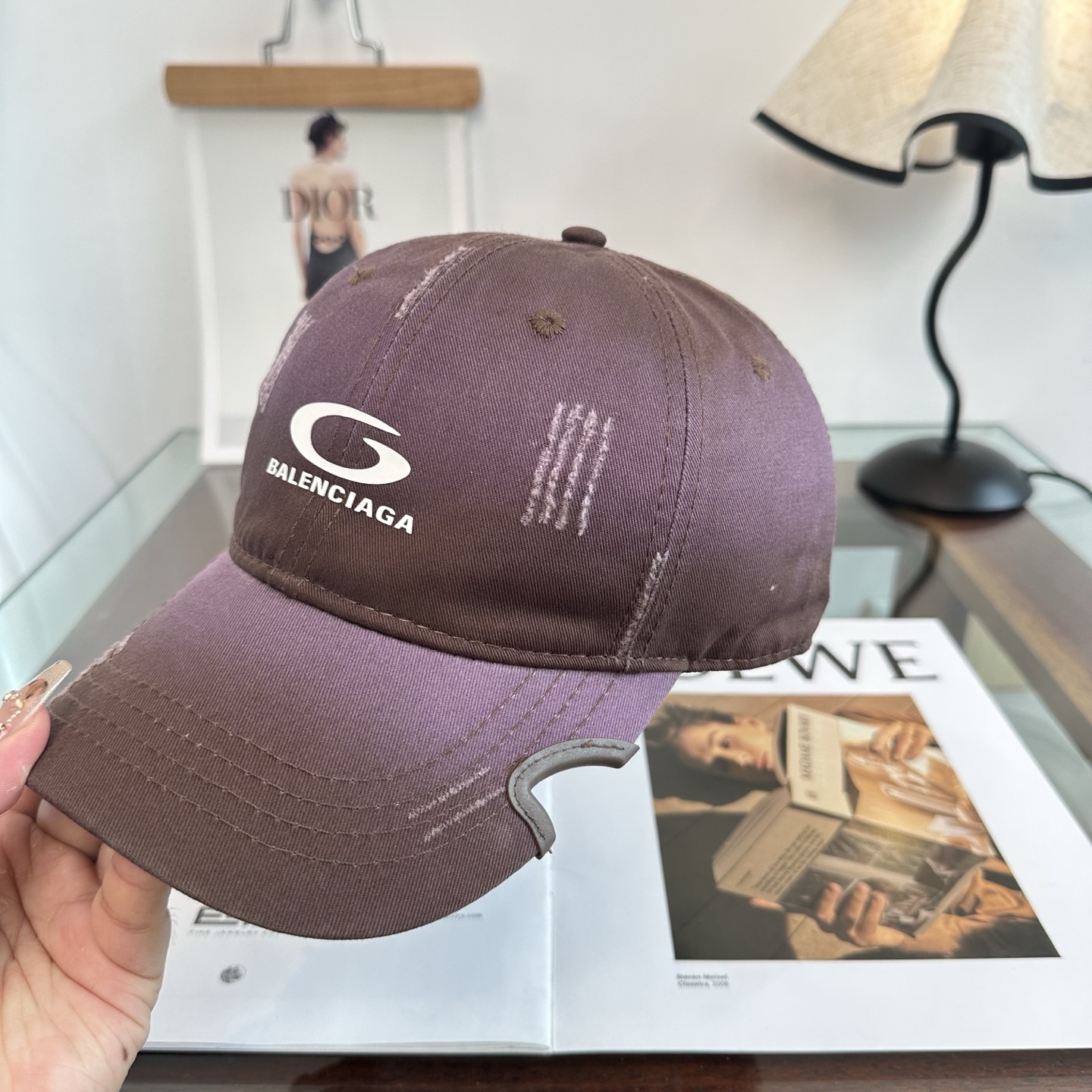 Balenciaga原單男女款漸層做舊棒球帽紫棕拼色復古潮流帽| 7 Balenciaga原單男女款漸層做舊棒球帽紫棕拼色復古潮流帽