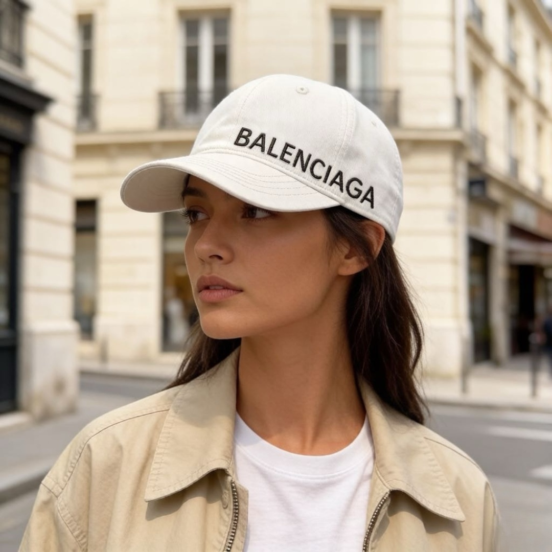 Balenciaga高仿男女款刺绣Logo棒球帽米白色简约百搭休闲帽