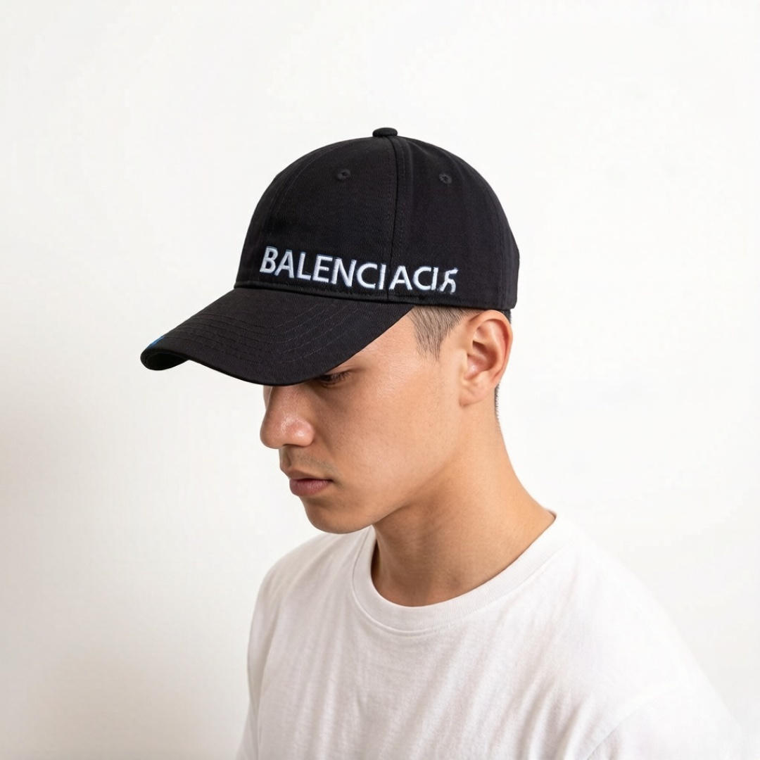 Balenciaga A货男女款刺绣Logo棒球帽黑色蓝字街头潮流帽