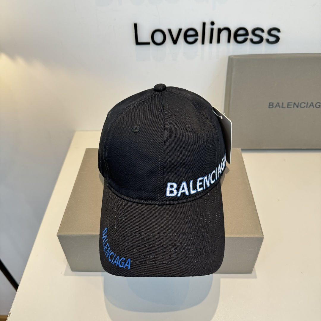 Balenciaga A货男女款刺绣Logo棒球帽黑色蓝字街头潮流帽