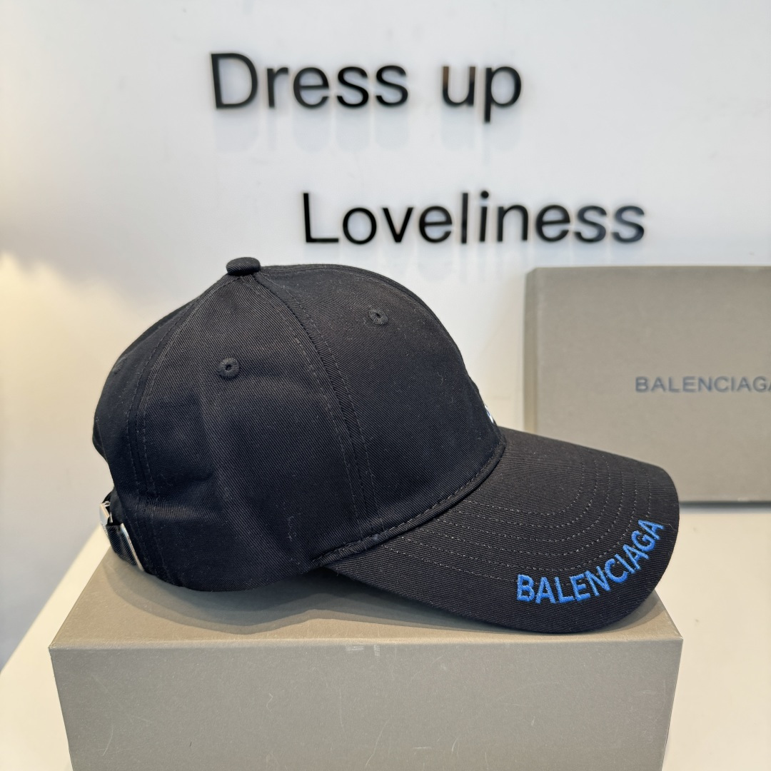 Balenciaga A货男女款刺绣Logo棒球帽黑色蓝字街头潮流帽