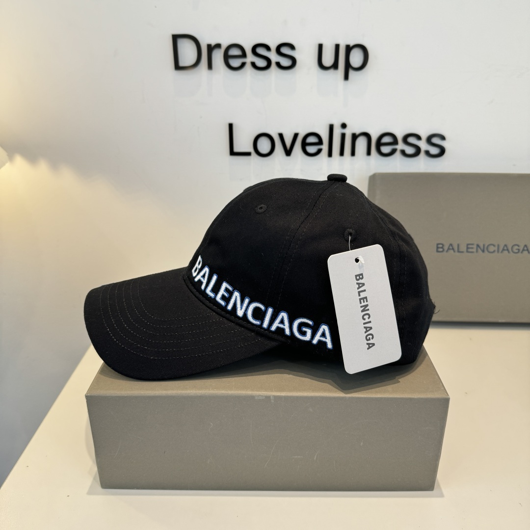 Balenciaga A货男女款刺绣Logo棒球帽黑色蓝字街头潮流帽