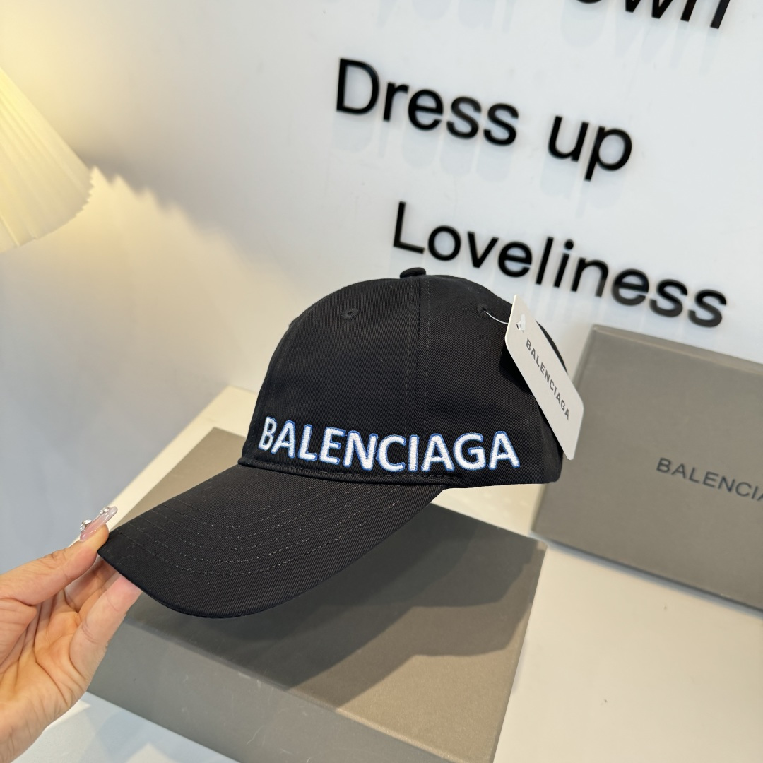 Balenciaga A货男女款刺绣Logo棒球帽黑色蓝字街头潮流帽