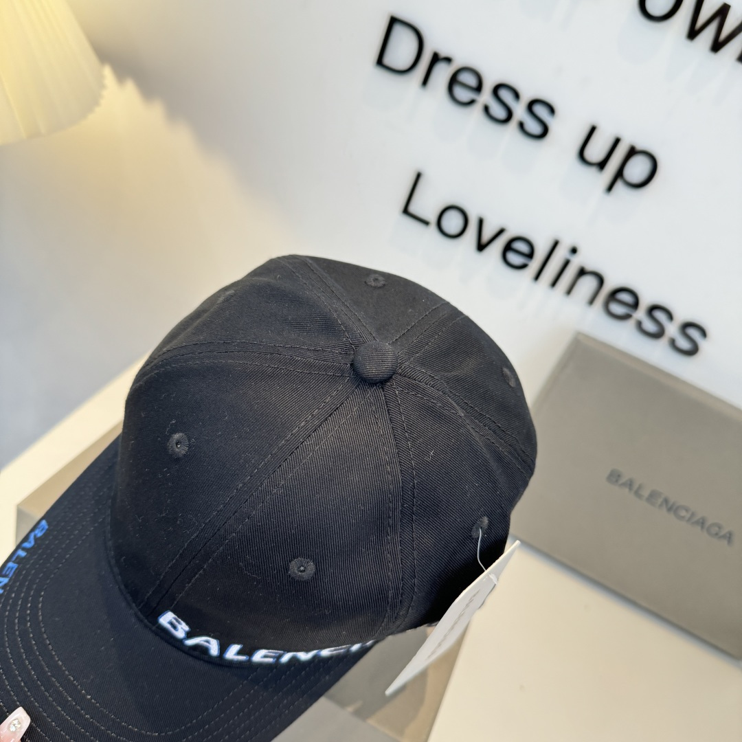 Balenciaga A货男女款刺绣Logo棒球帽黑色蓝字街头潮流帽