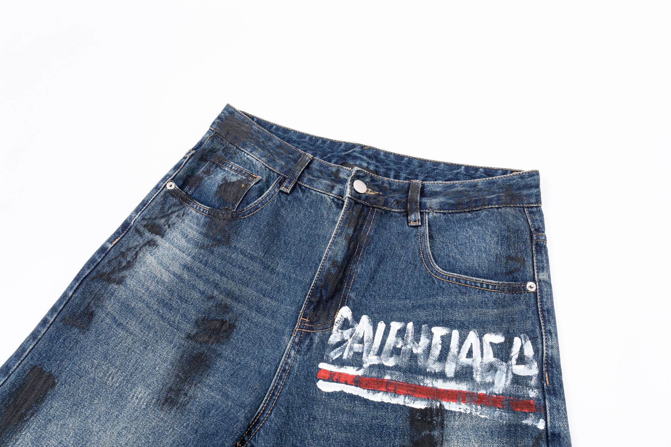 Balenciaga A貨男士牛仔長褲塗鴉字母設計街頭寬鬆百搭款