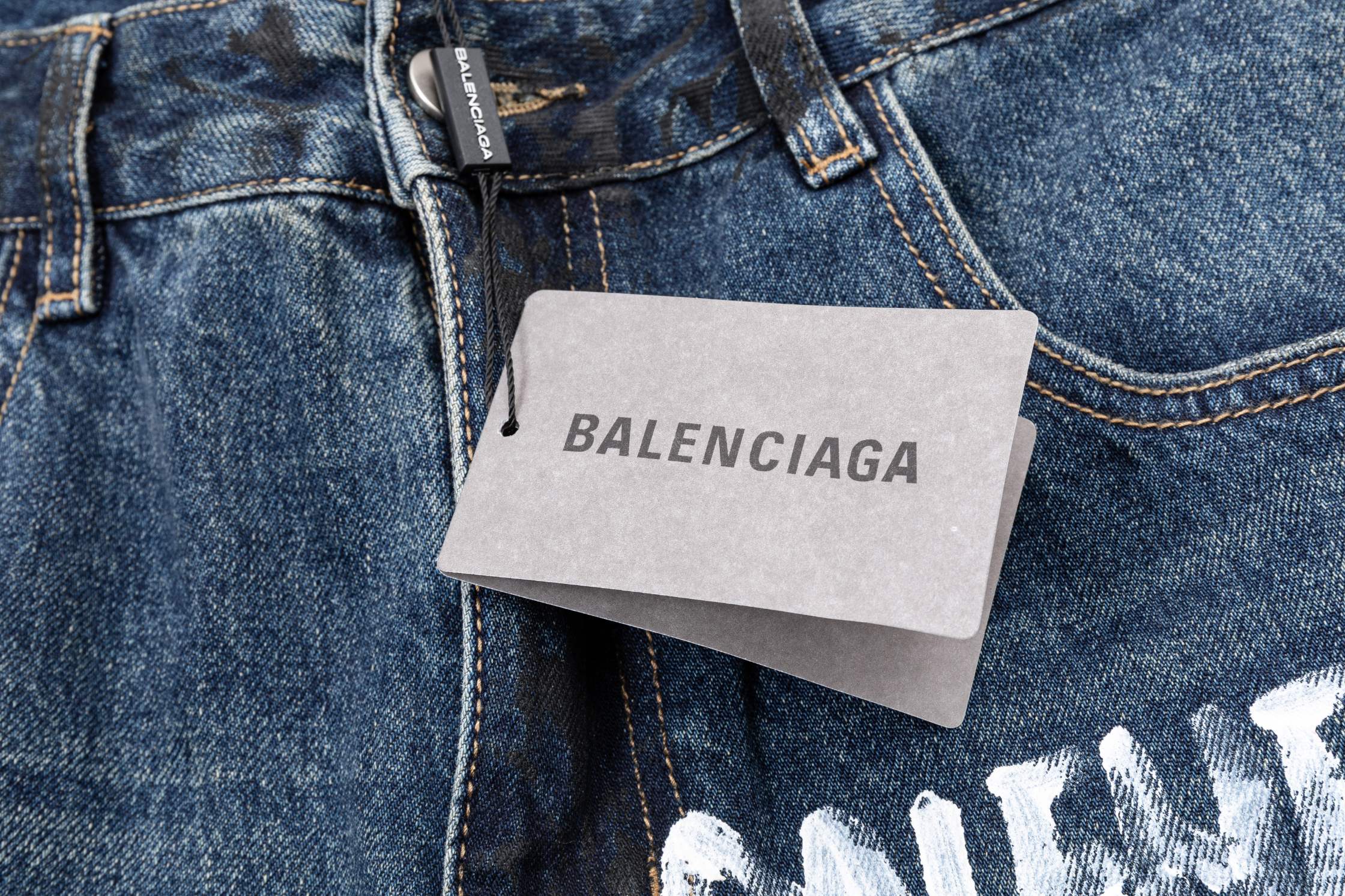 Balenciaga A貨男士牛仔長褲塗鴉字母設計街頭寬鬆百搭款