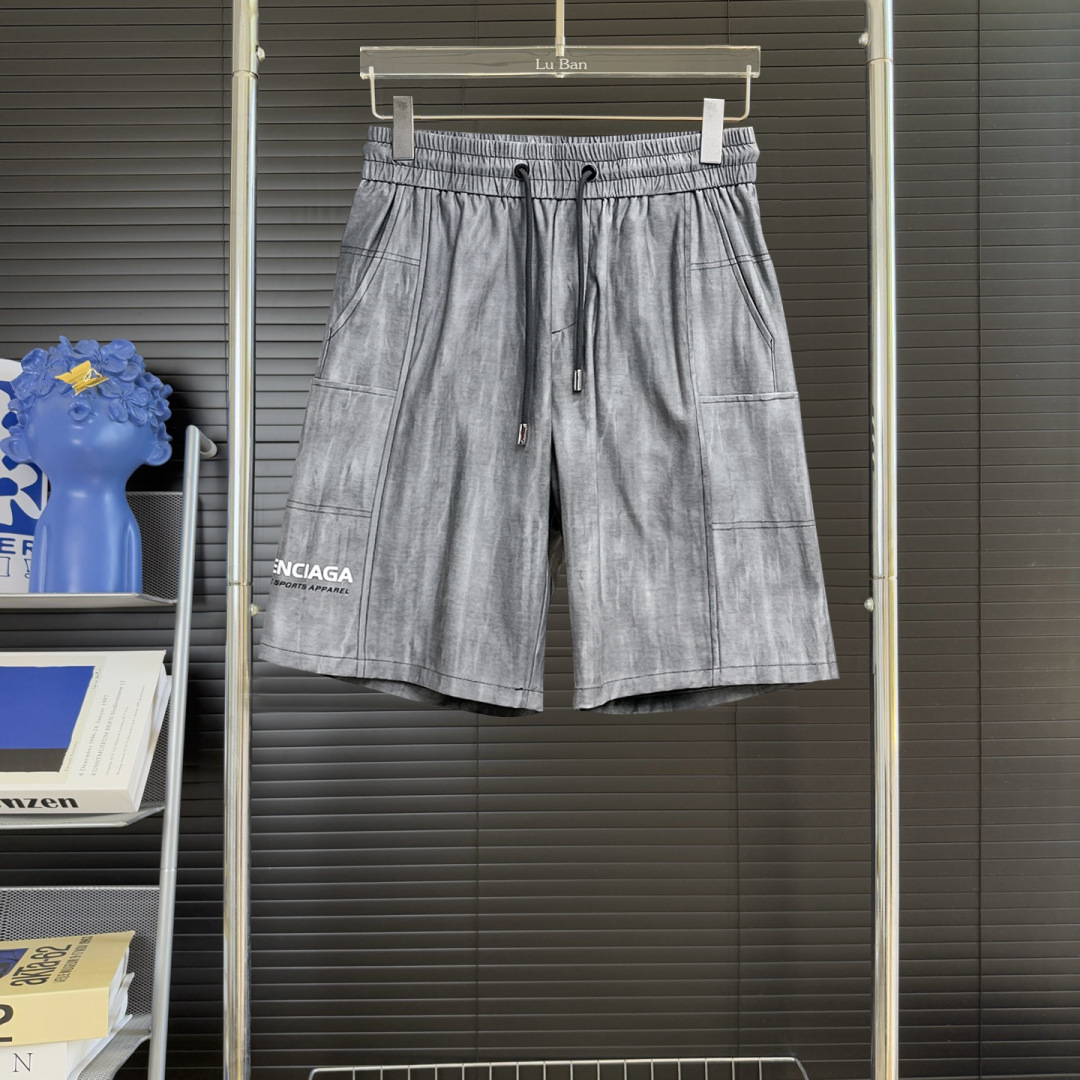 Balenciaga A貨短褲 男款灰色做舊機能風寬鬆休閒褲| 3 Balenciaga A貨短褲 男款灰色做舊機能風寬鬆休閒褲