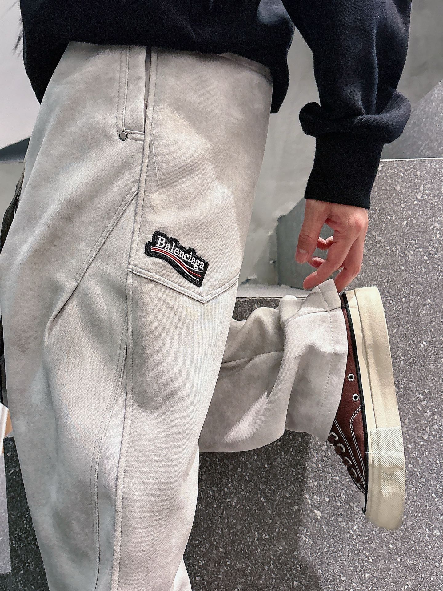 Balenciaga 原單運動長褲 男款灰色水洗做舊寬鬆休閒褲