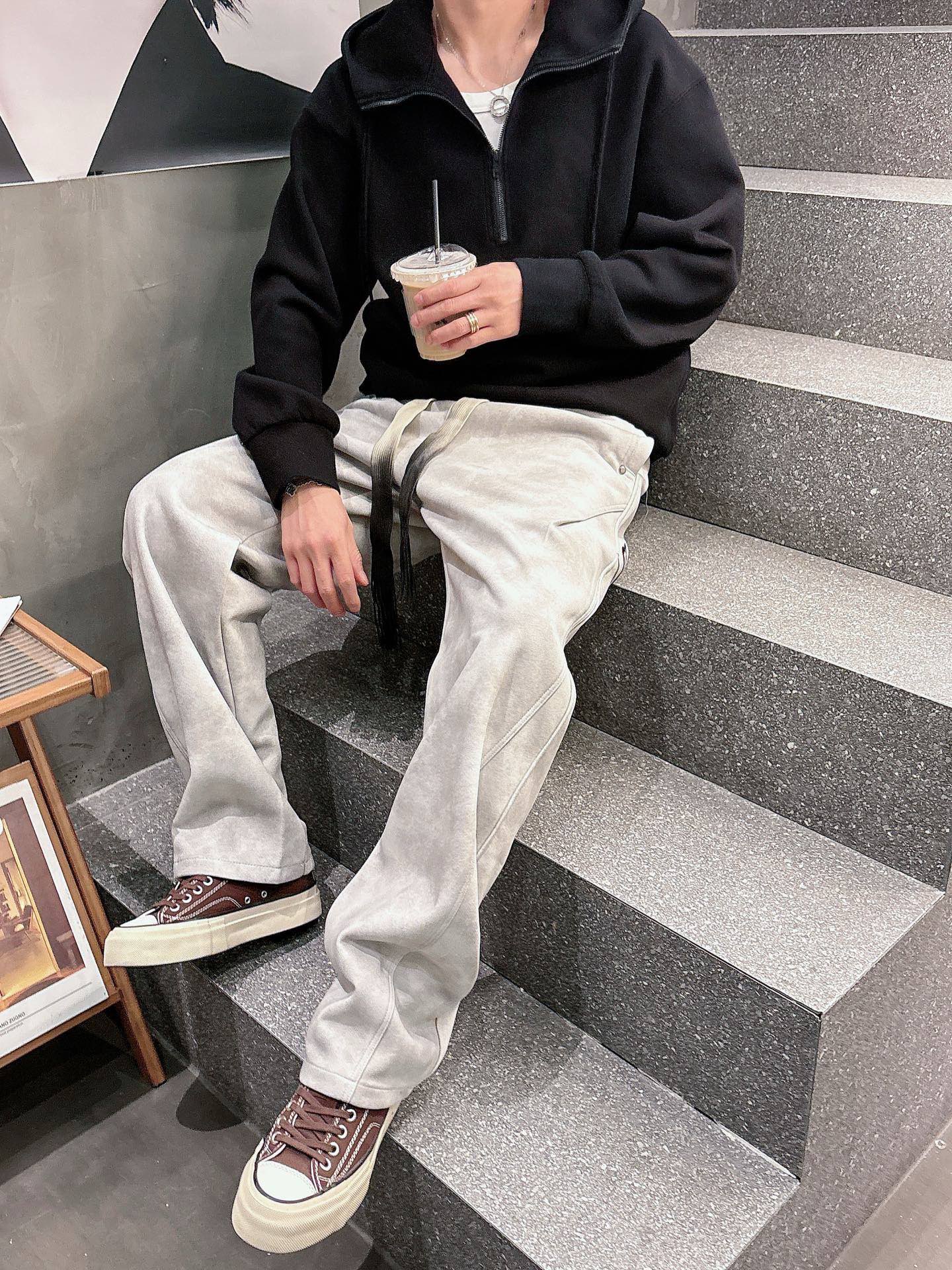 Balenciaga 原單運動長褲 男款灰色水洗做舊寬鬆休閒褲