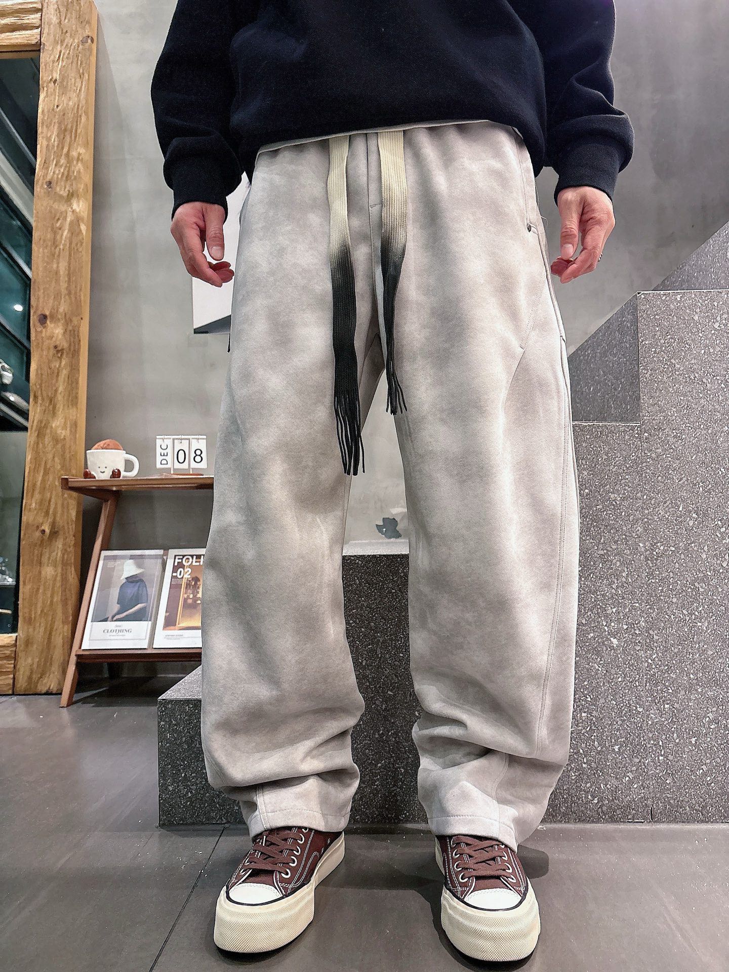 Balenciaga 原單運動長褲 男款灰色水洗做舊寬鬆休閒褲