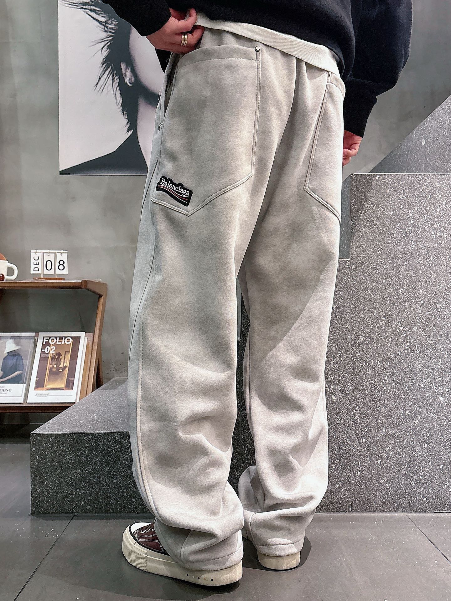 Balenciaga 原單運動長褲 男款灰色水洗做舊寬鬆休閒褲