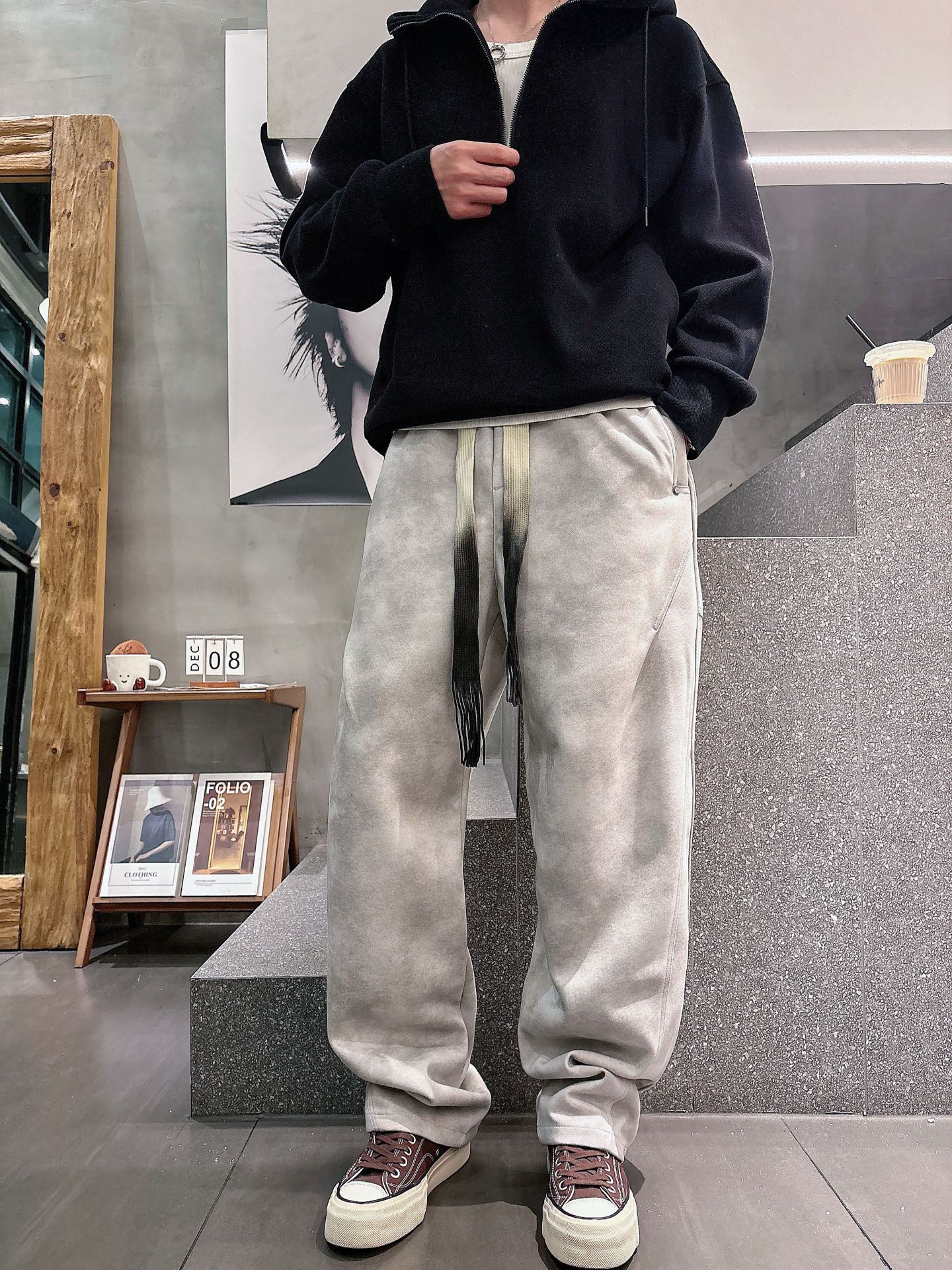Balenciaga 原單運動長褲 男款灰色水洗做舊寬鬆休閒褲