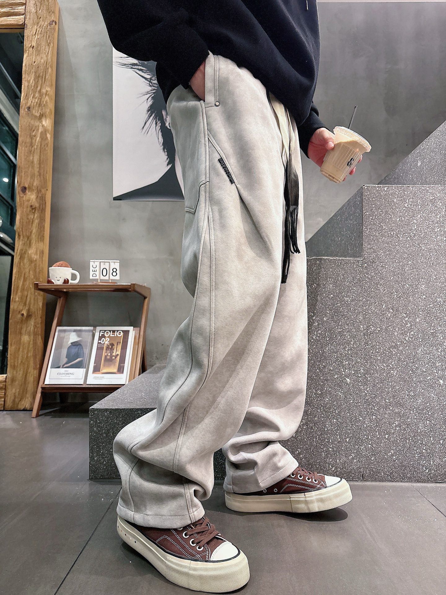 Balenciaga 原單運動長褲 男款灰色水洗做舊寬鬆休閒褲