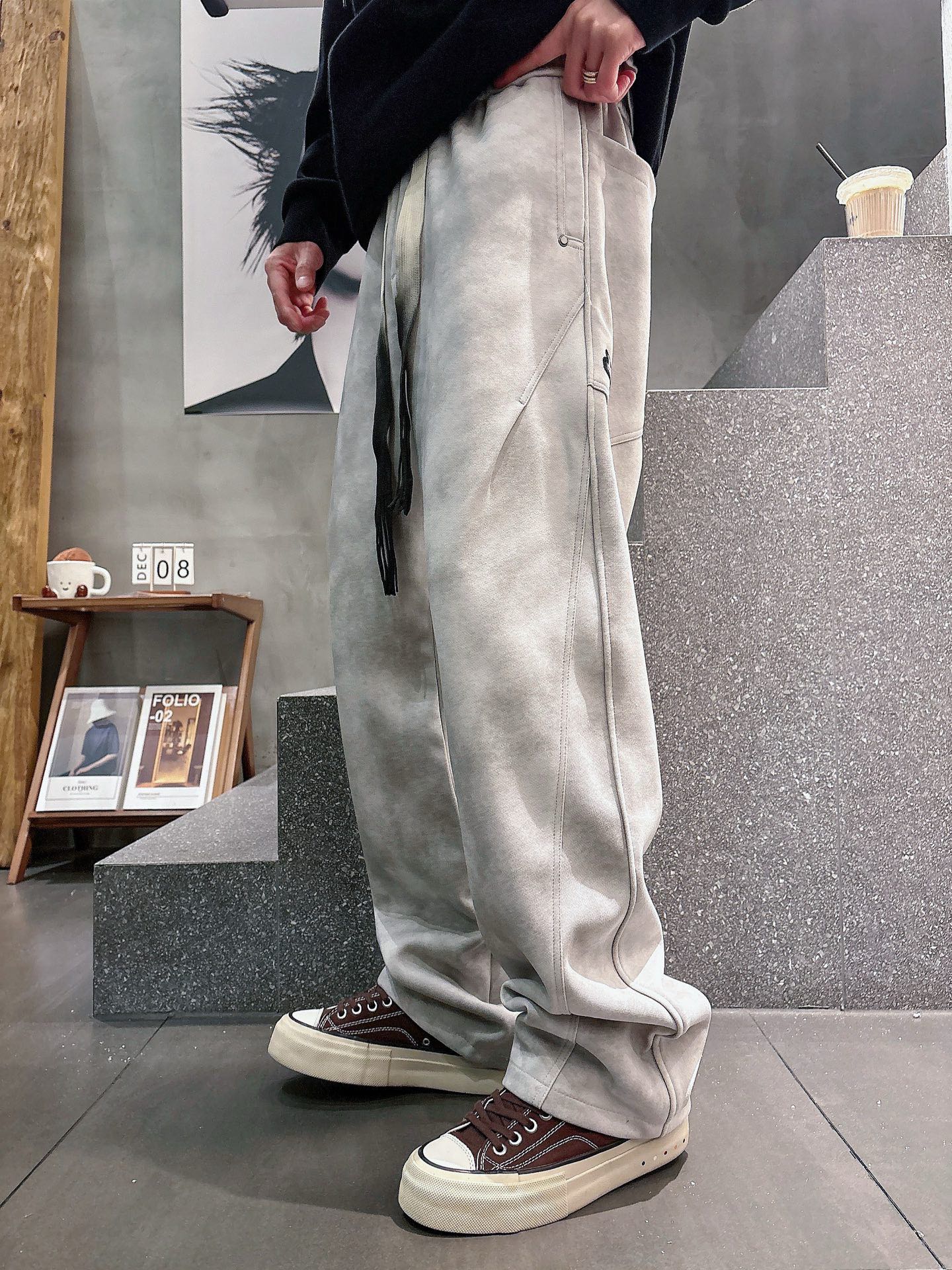 Balenciaga 原單運動長褲 男款灰色水洗做舊寬鬆休閒褲