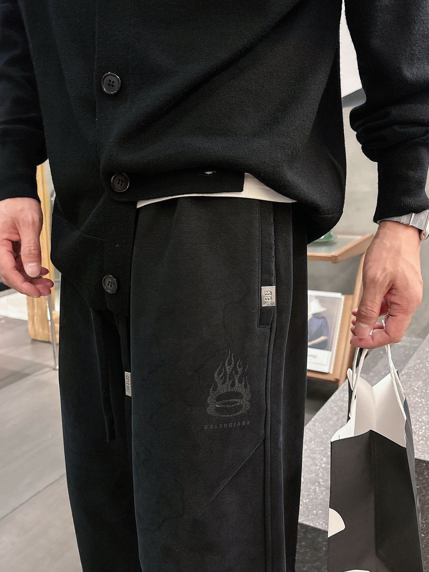 Balenciaga原單男士休閒長褲 黑色簡約設計寬鬆直筒百搭長褲