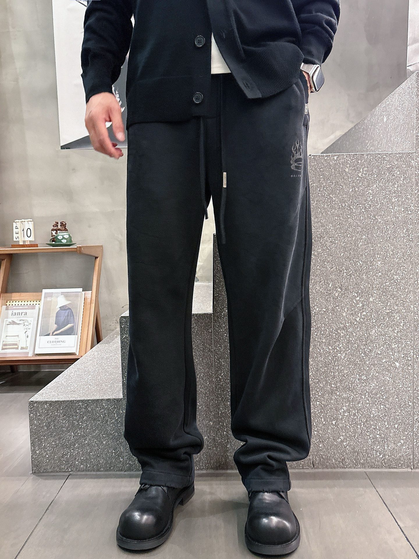 Balenciaga原單男士休閒長褲 黑色簡約設計寬鬆直筒百搭長褲