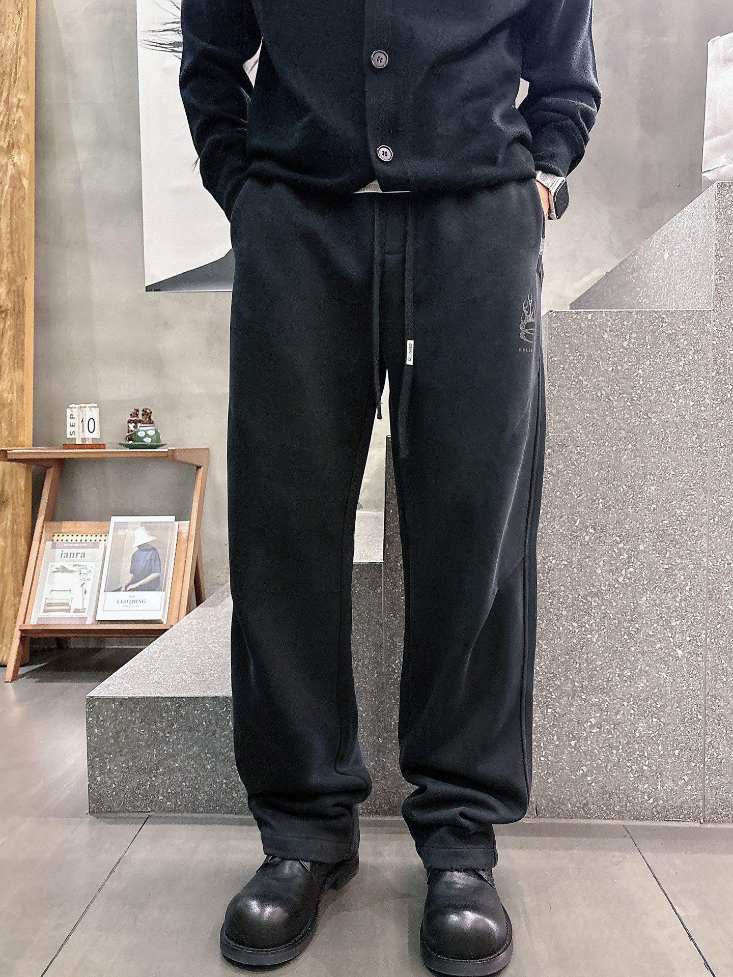 Balenciaga原單男士休閒長褲 黑色簡約設計寬鬆直筒百搭長褲