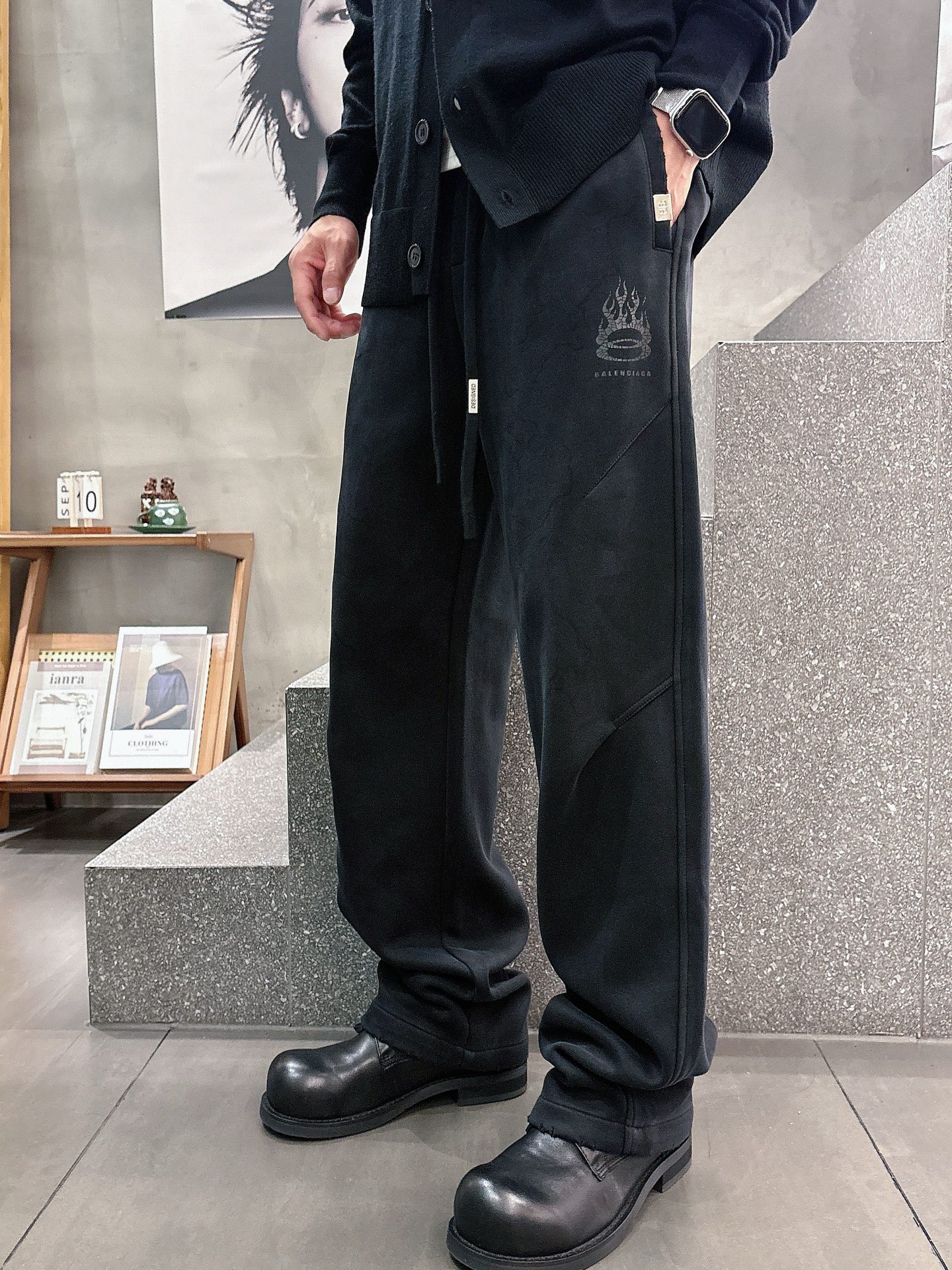 Balenciaga原單男士休閒長褲 黑色簡約設計寬鬆直筒百搭長褲