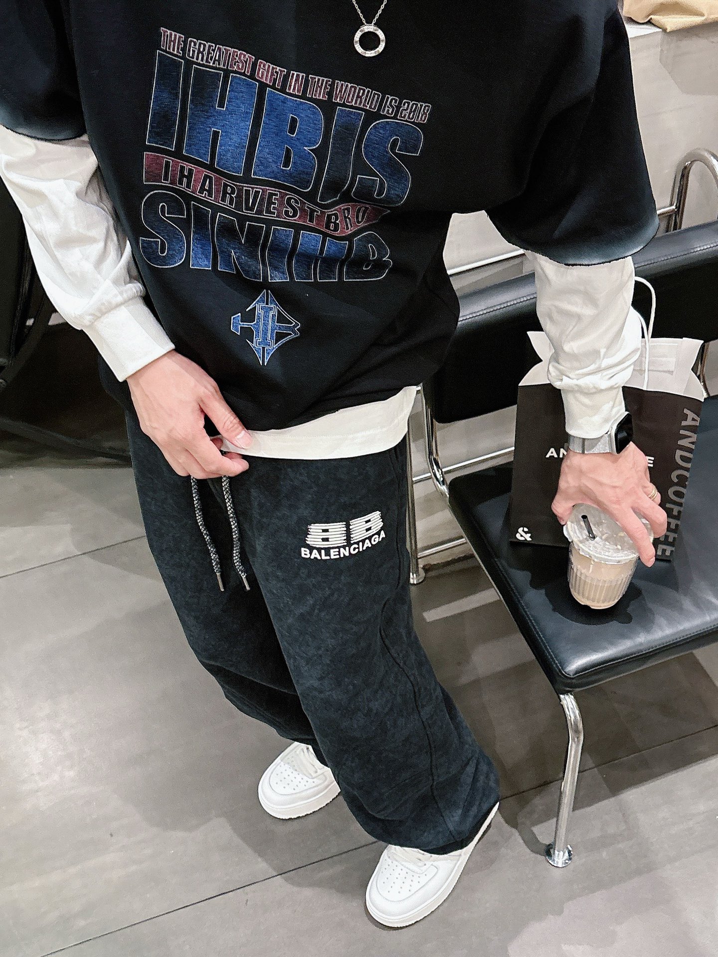 巴黎世家高仿做舊水洗寬鬆運動長褲 潮流百搭直筒休閒褲