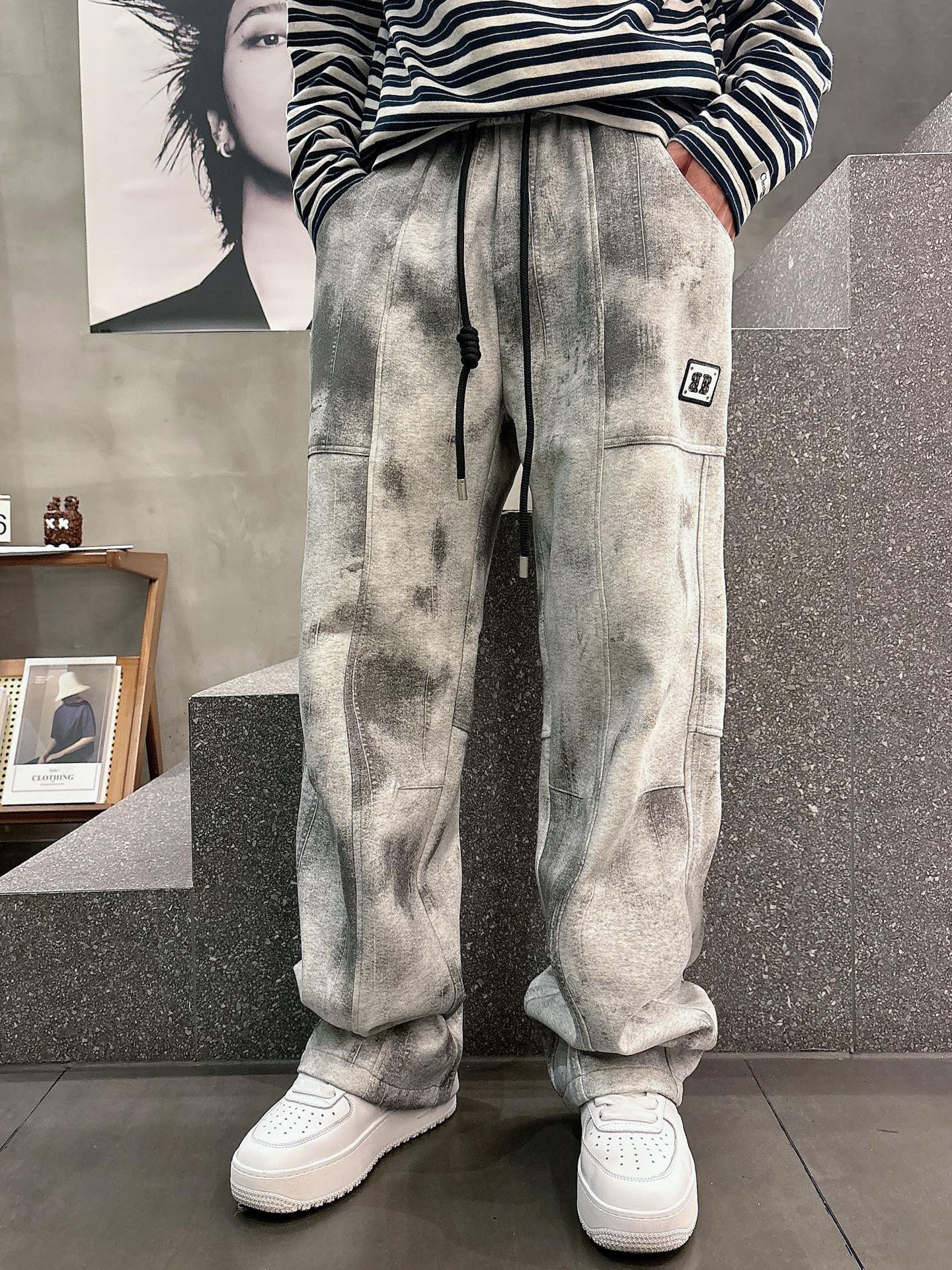 巴黎世家原單灰色做舊工裝運動褲 寬鬆直筒潮流休閒褲| 14 巴黎世家原單灰色做舊工裝運動褲 寬鬆直筒潮流休閒褲