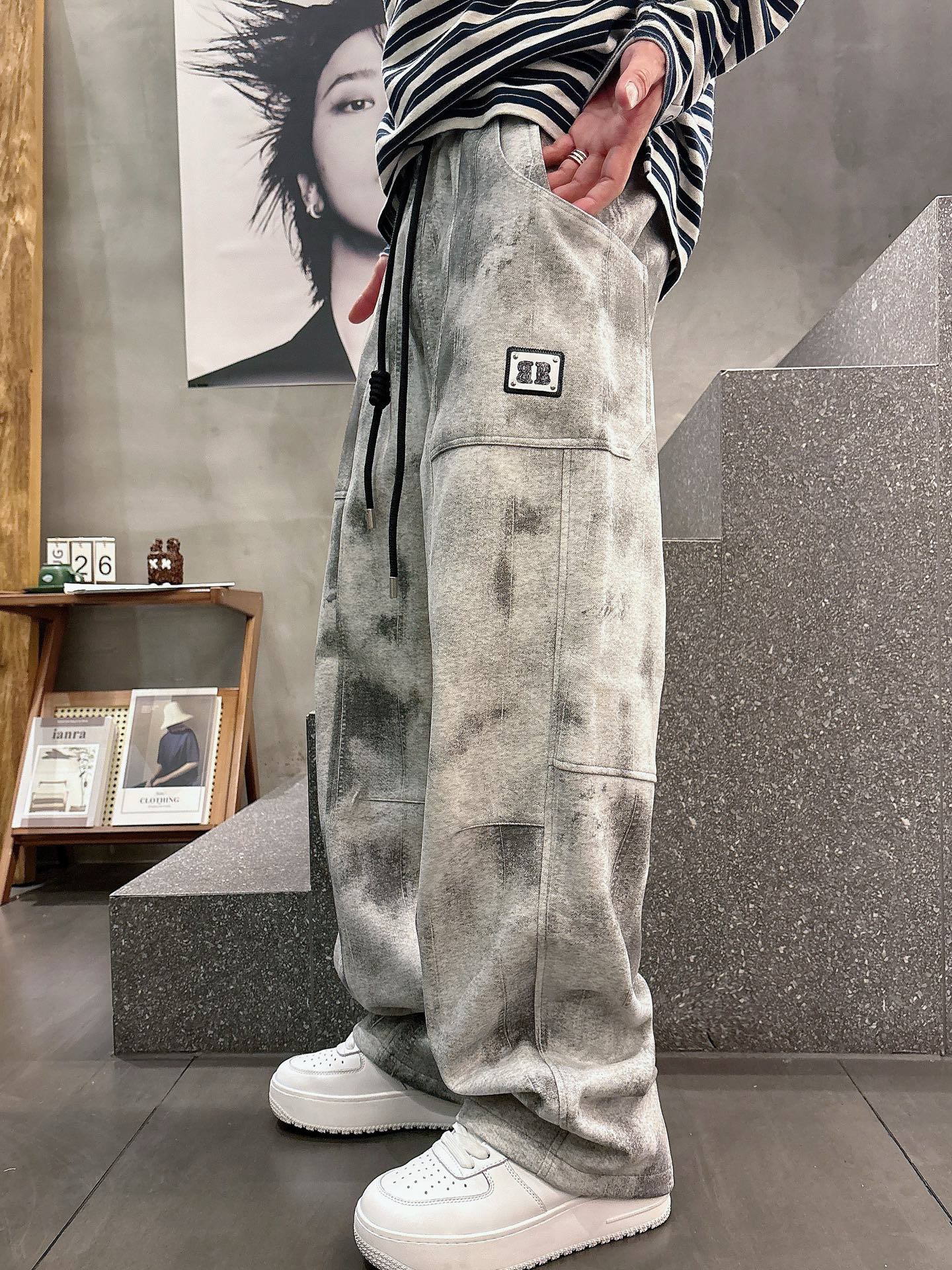 巴黎世家原單灰色做舊工裝運動褲 寬鬆直筒潮流休閒褲| 10 巴黎世家原單灰色做舊工裝運動褲 寬鬆直筒潮流休閒褲