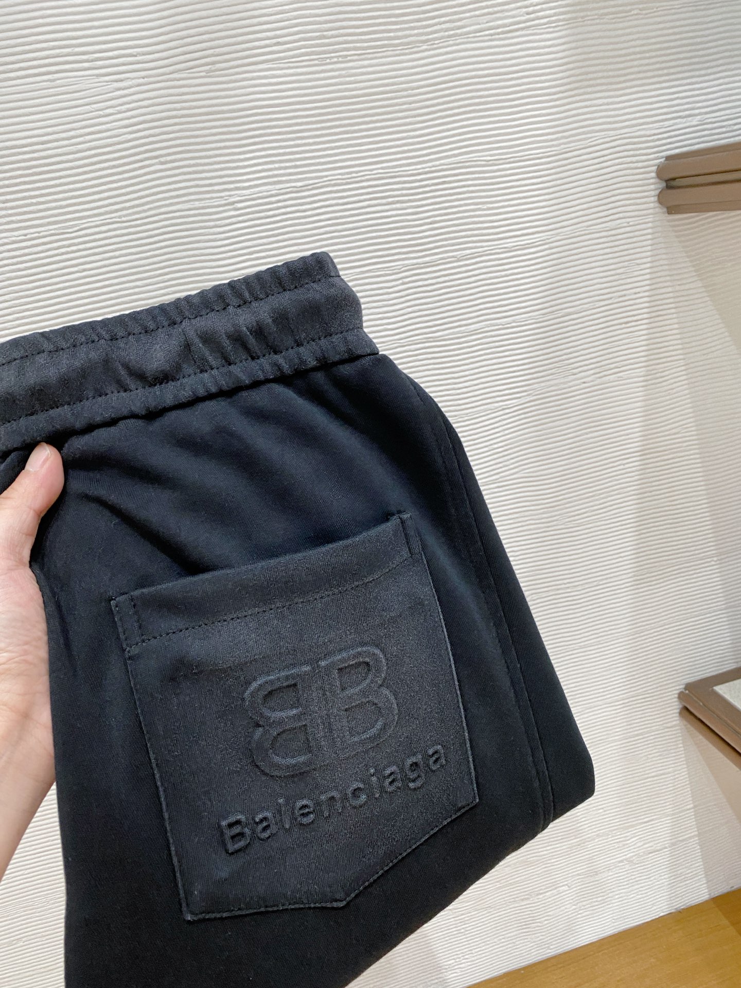 巴黎世家原單BB刺繡長褲 黑色寬鬆直筒運動休閒褲