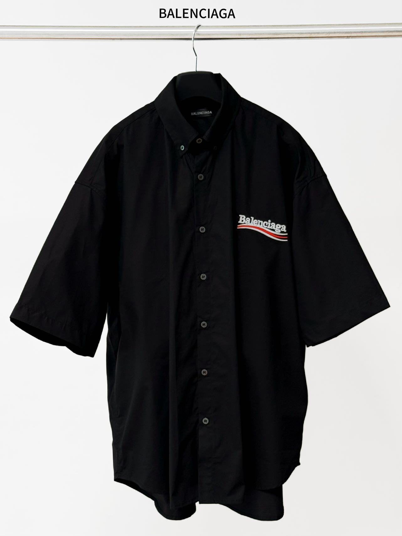 Balenciaga 原單襯衫 男款黑色短袖寬鬆休閒襯衣