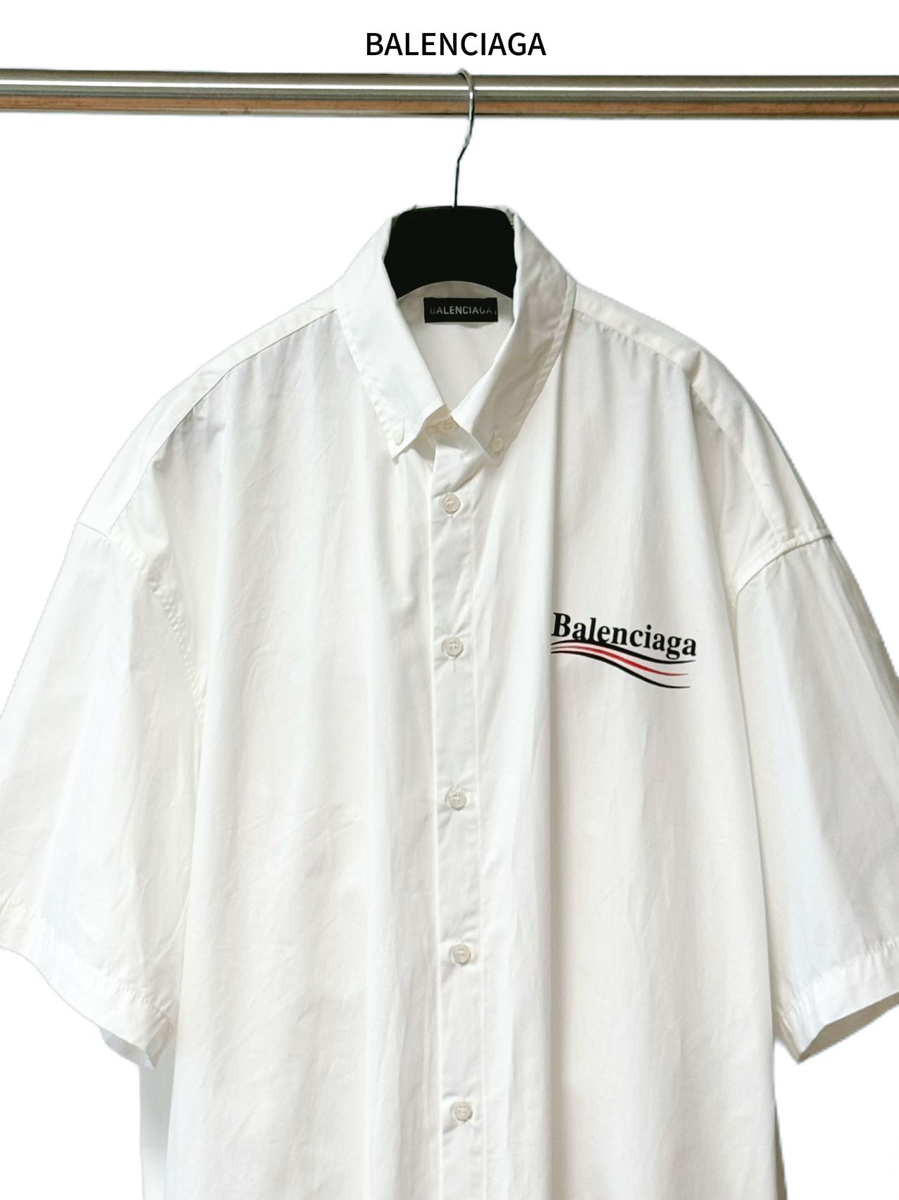 Balenciaga 一比一襯衫 男款白色短袖寬鬆休閒襯衣| 11 Balenciaga 一比一襯衫 男款白色短袖寬鬆休閒襯衣